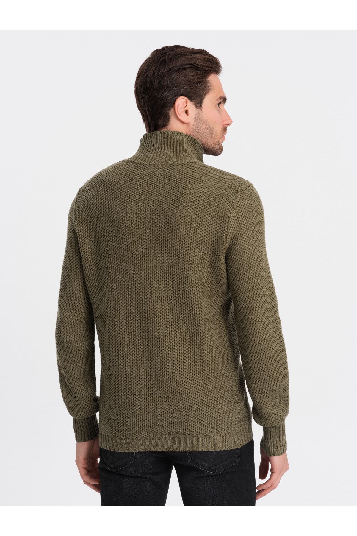OMBRE-Herren Strickpullover mit Kentkragen - oliv V6 OM-SWZS-0105 XL 6