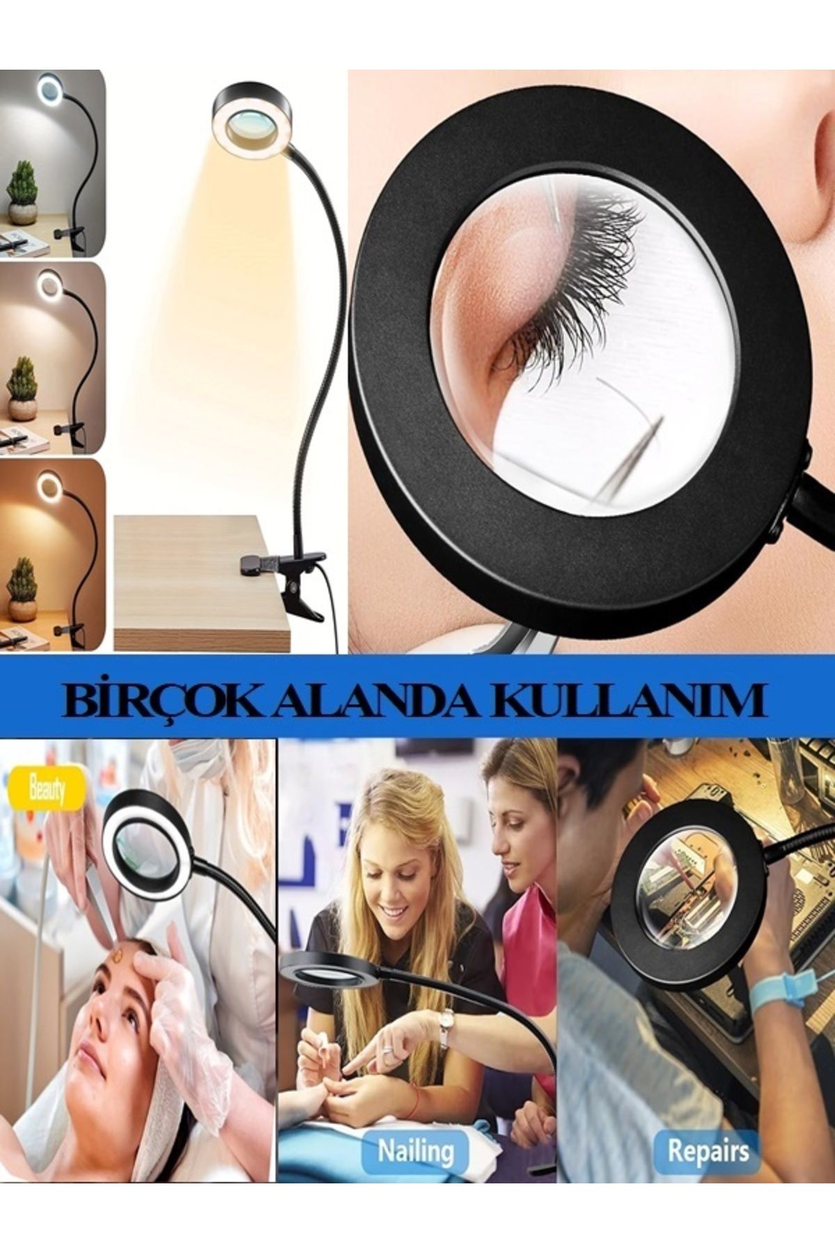 Arzu Güzel Cosmetics Mercekli 360° Oynar Başlıklı Işık Rengi ve Şiddeti Ayarlanabilir Cilt Bakım Manikür Pedikür Lambası