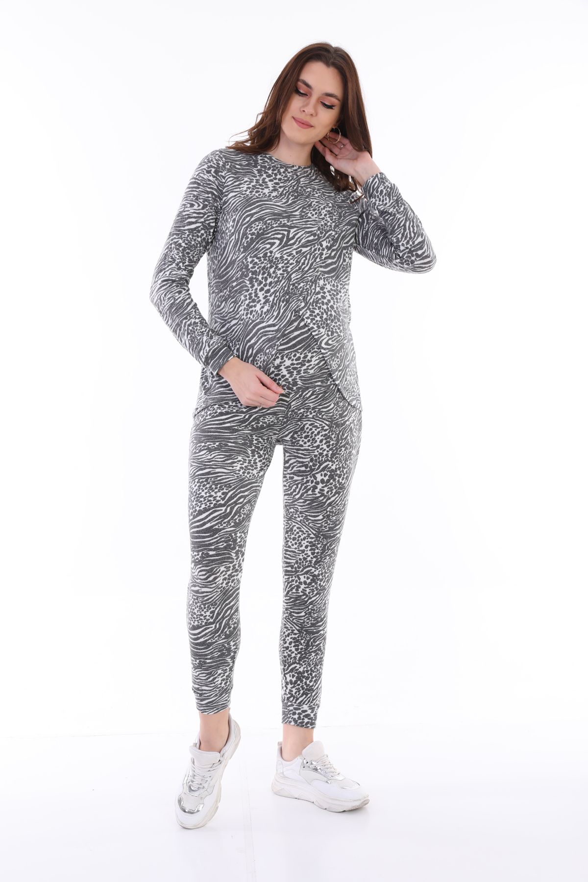 MEGHAN L.A-Gray Zebra Pattern Soft Stretchy Fabric Bottom Top Suit for Pregnant and Maternity Breastfeeding 5