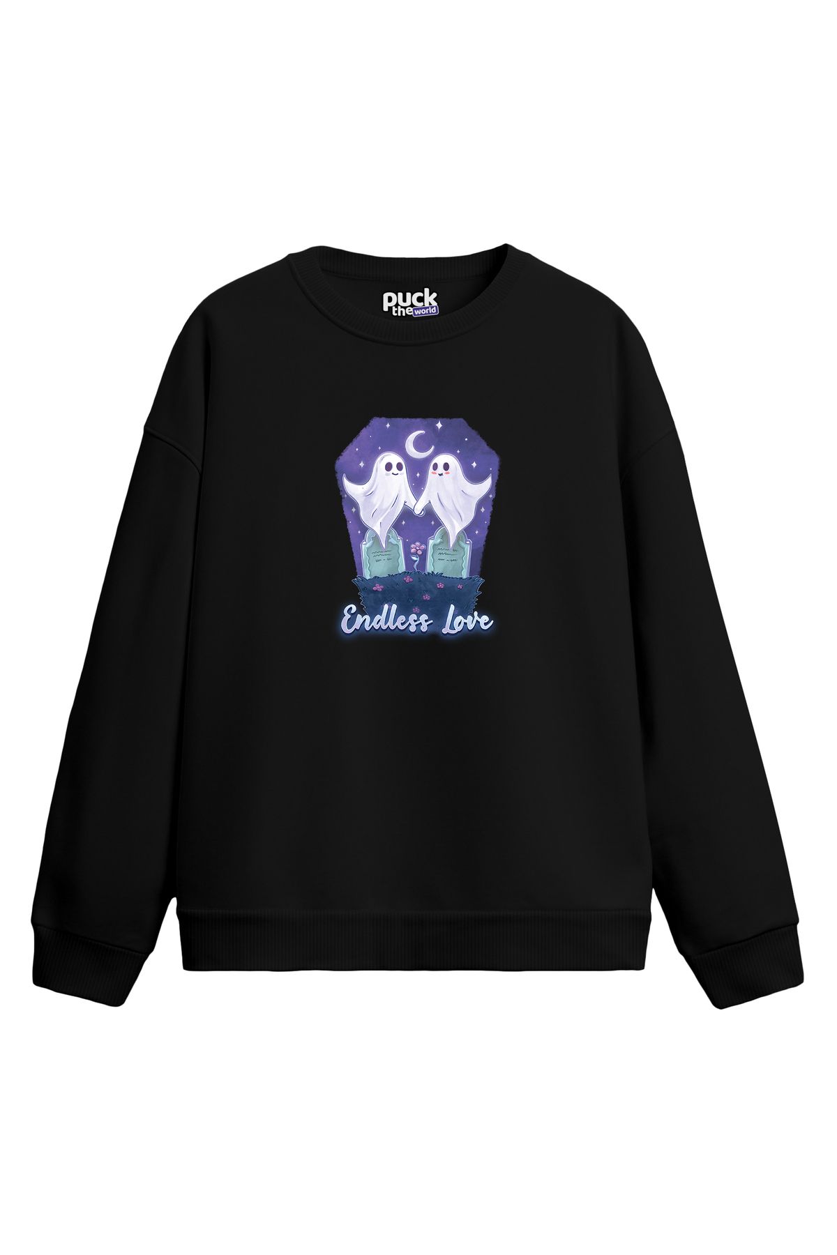 puck theworld Endless Love Baskılı Unisex Sweatshirt, 3 İplik Şardonlu Rahat ve Geniş Kalıp