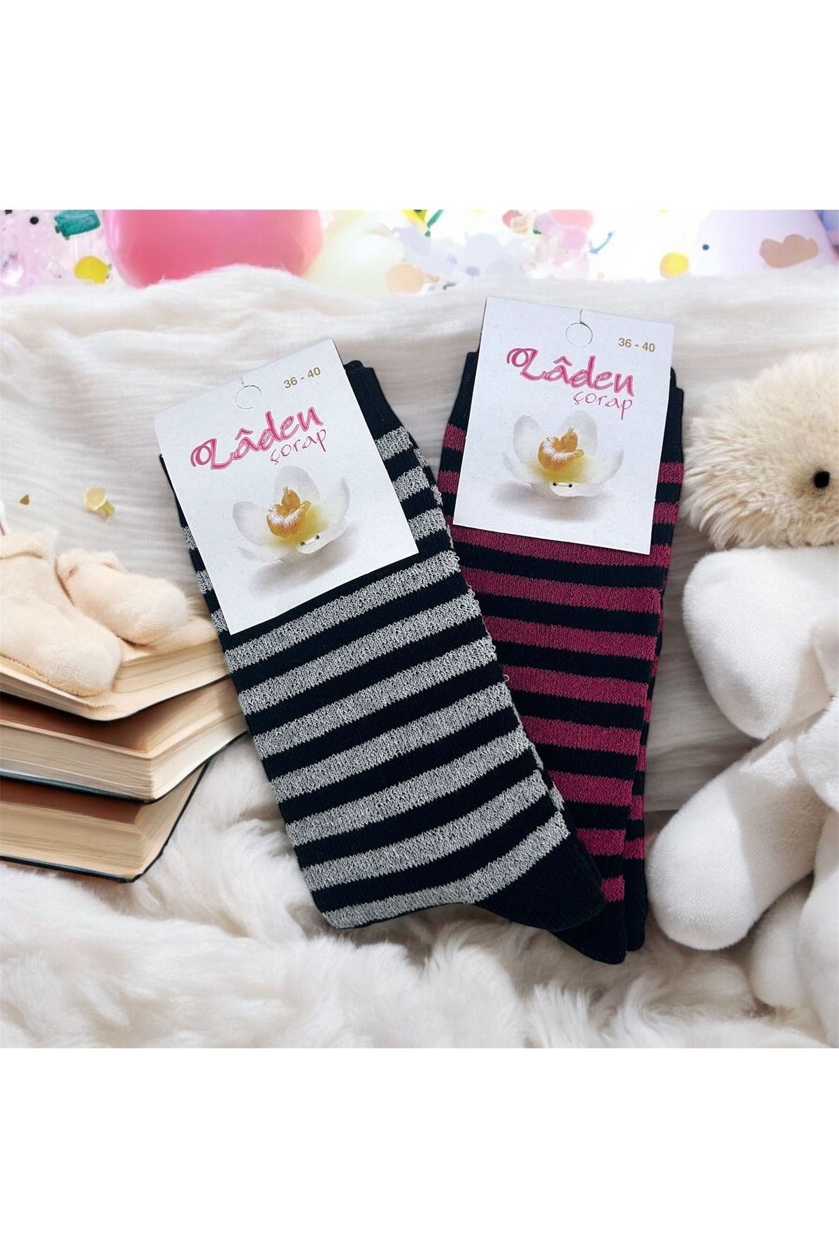 Black Arden Socks Çizgili Havlu Çorabı 2^li