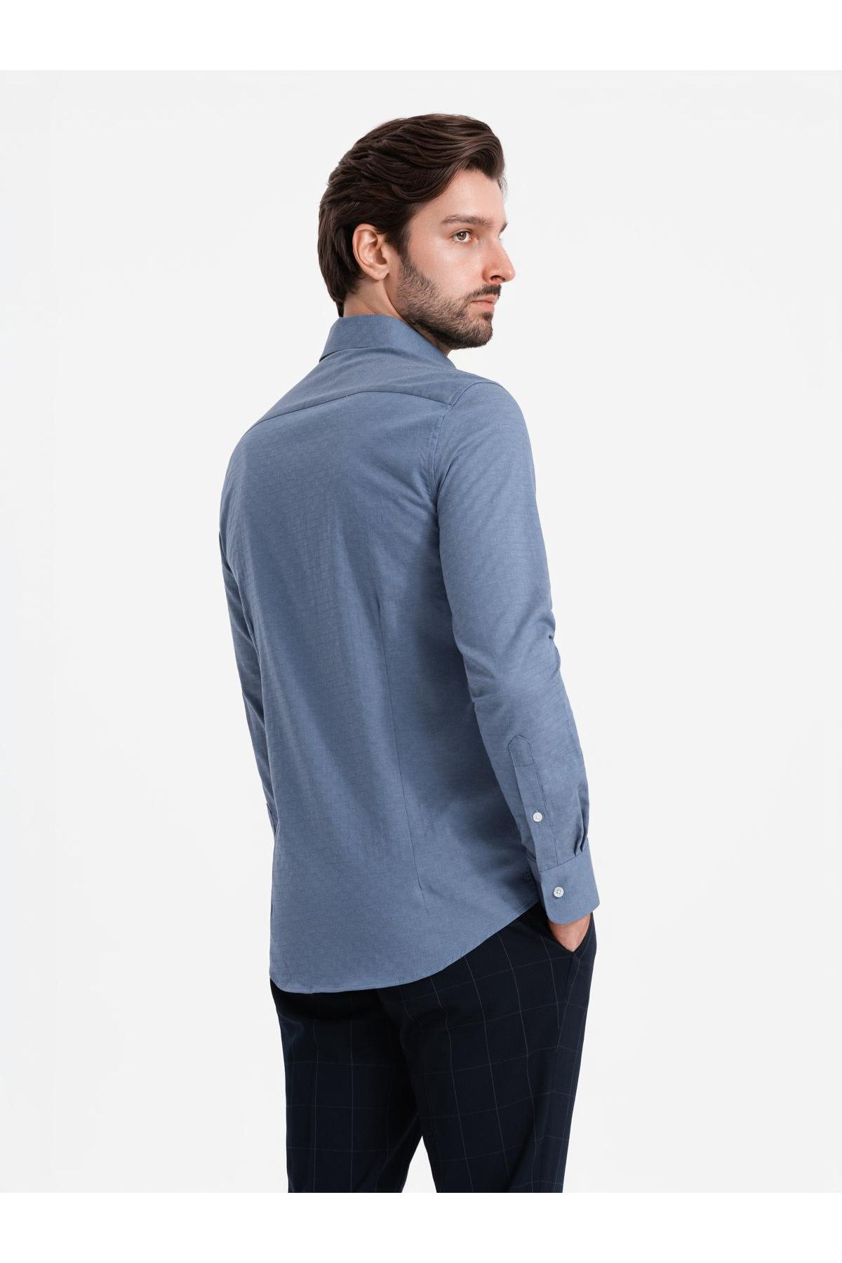 OMBRE-Herrenhemd SLIM FIT aus dekorativem Stoff - blau V1 OM-SHCS-0175 L 6