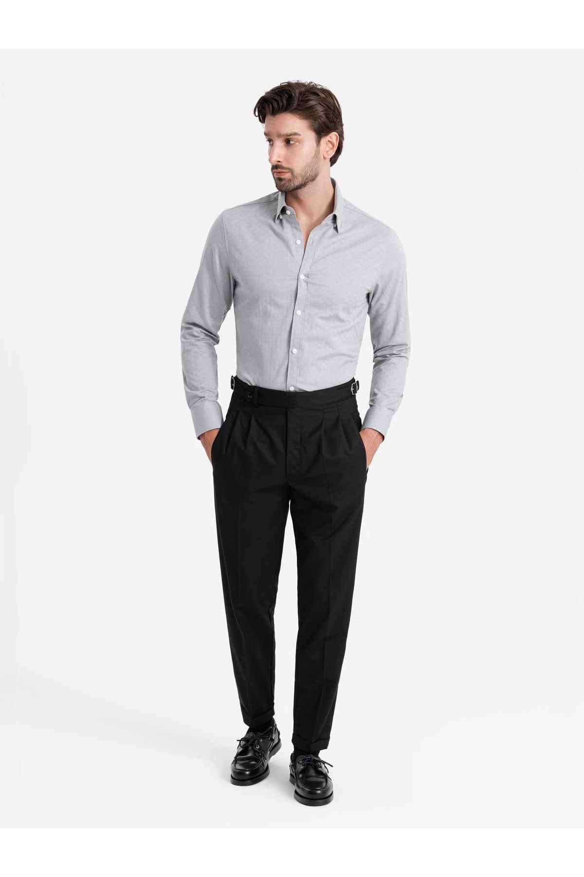 OMBRE-Pánská SLIM FIT košile z dekorativní látky - šedá V2 OM-SHCS-0175 XXL 4
