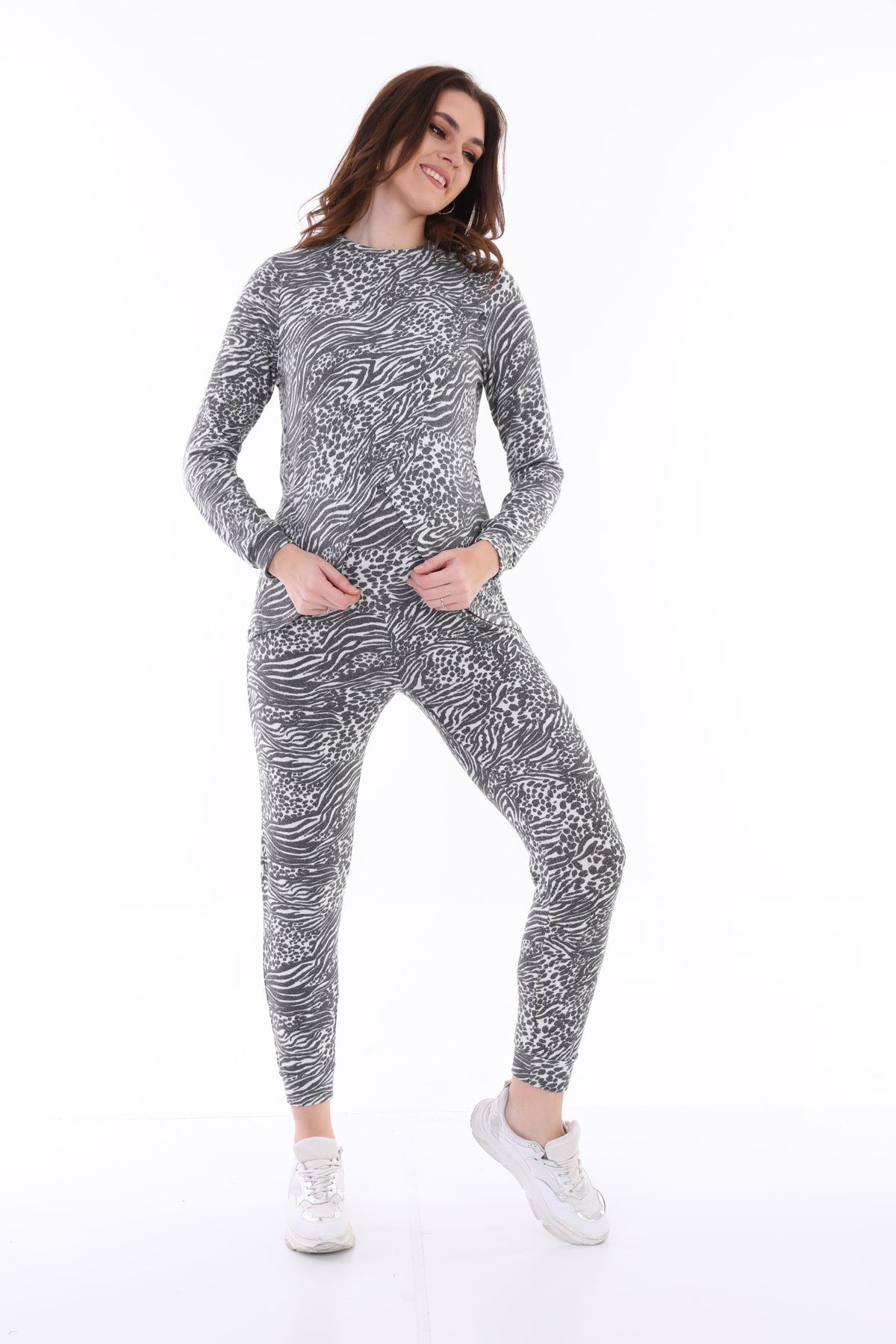 MEGHAN L.A-Gray Zebra Pattern Soft Stretchy Fabric Bottom Top Suit for Pregnant and Maternity Breastfeeding 4