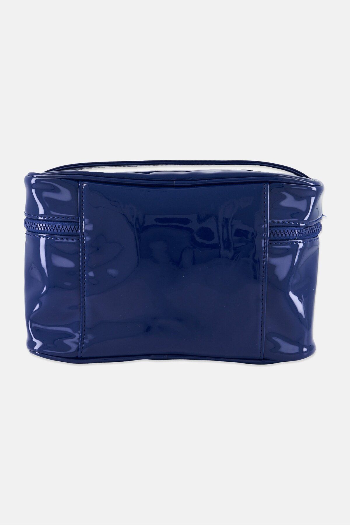 French Connection-Women Brand Logo Patent Cosmetics Bag 18 H x 6 L x 15 W cm, Navy blue 3