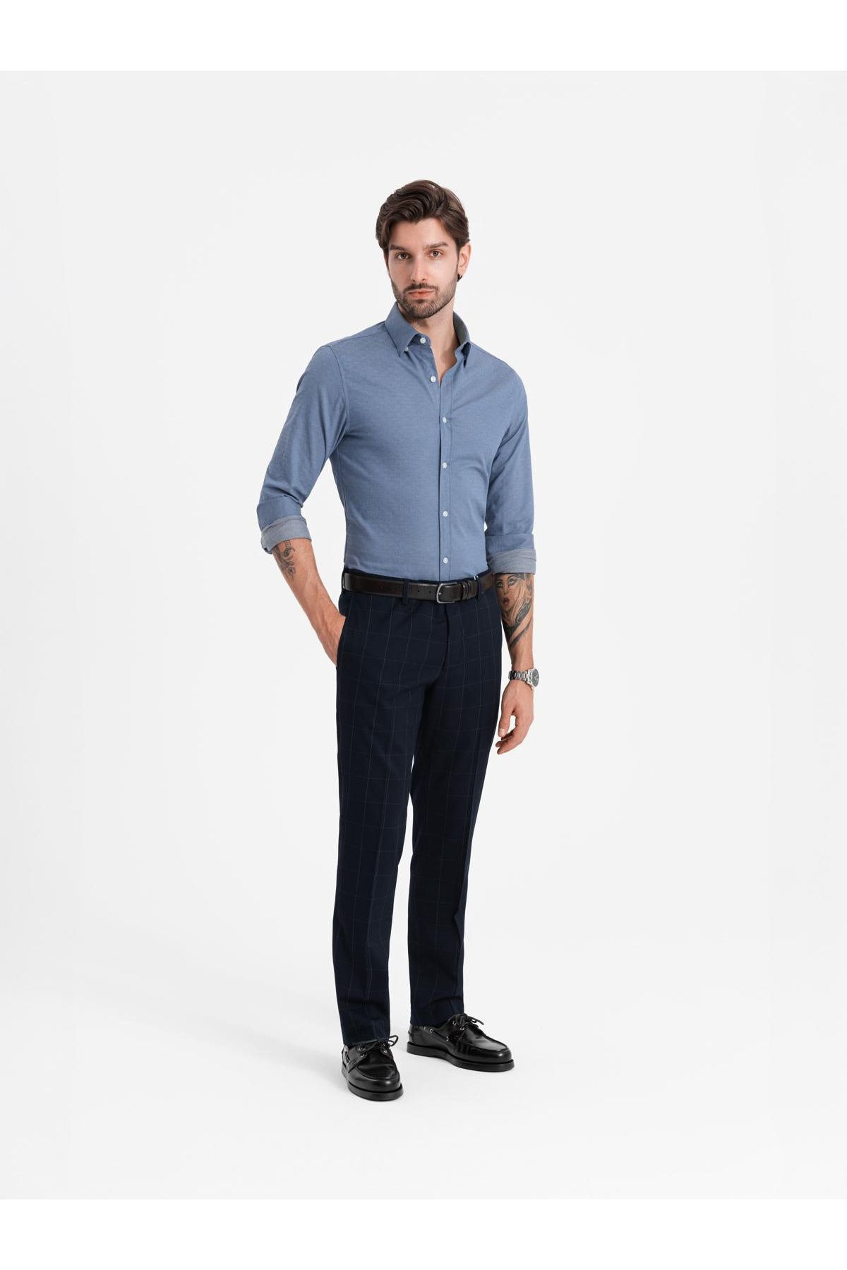 OMBRE-Herrenhemd SLIM FIT aus dekorativem Stoff - blau V1 OM-SHCS-0175 L 4