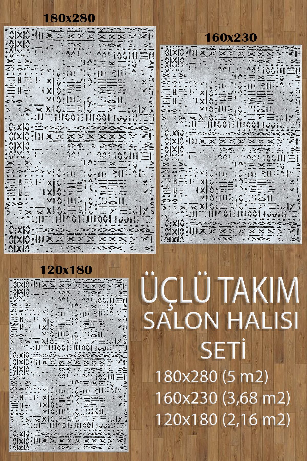 HaLıFoRuM Dijital Baskı Kaymaz Halı Seti-3 parça-(180x280-160x230-120x180) Salon Halısı Set-1