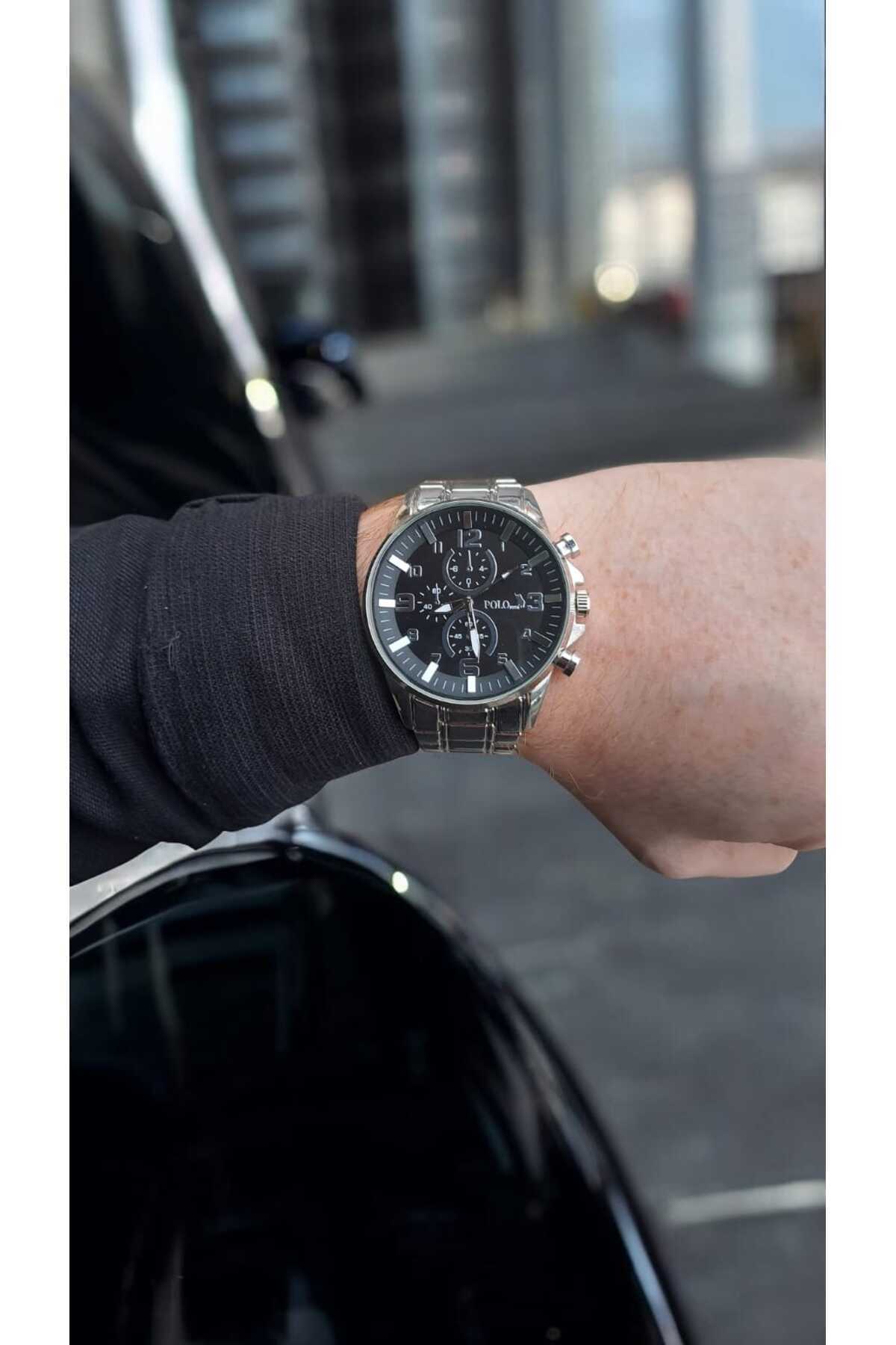 ÇENÇEN Çelik Gümüş Kordon Siyah Kadran Armani Model Iki Renk Erkek Kol Saati görsel 7
