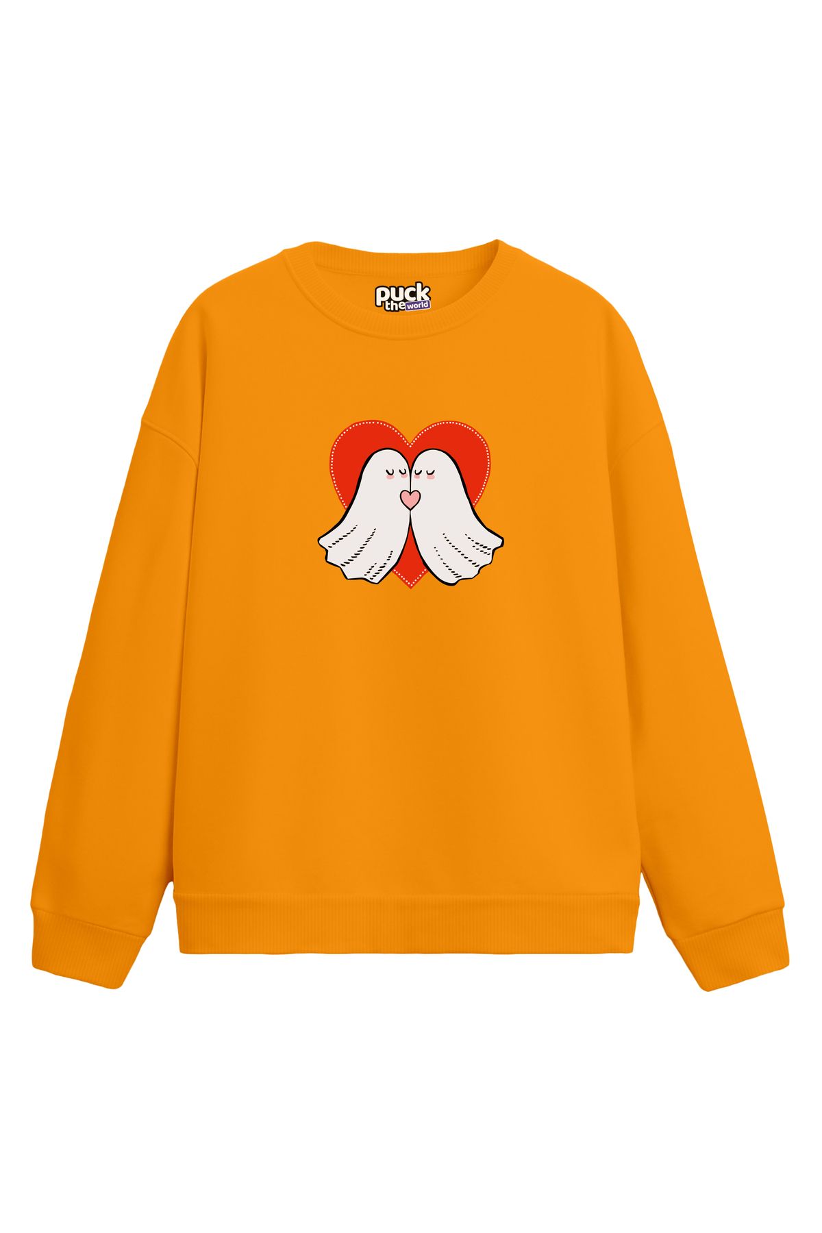 puck theworld Lovely Feelings Baskılı Unisex Sweatshirt, 3 İplik Şardonlu Rahat ve Geniş Kalıp