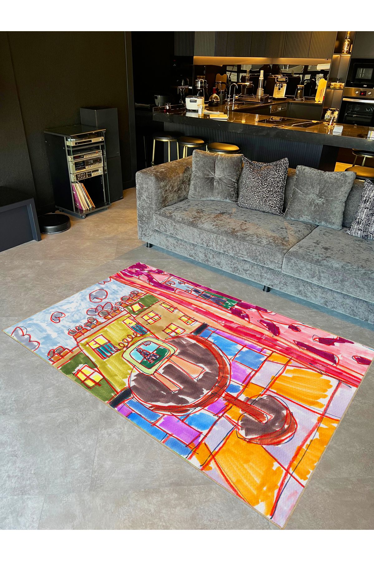 Rugs Modern Halı Buse Koleksiyonu Çok Renkli Karalama Resim Desenli Dokuma Taban Modern Dekoratif Halı buse23