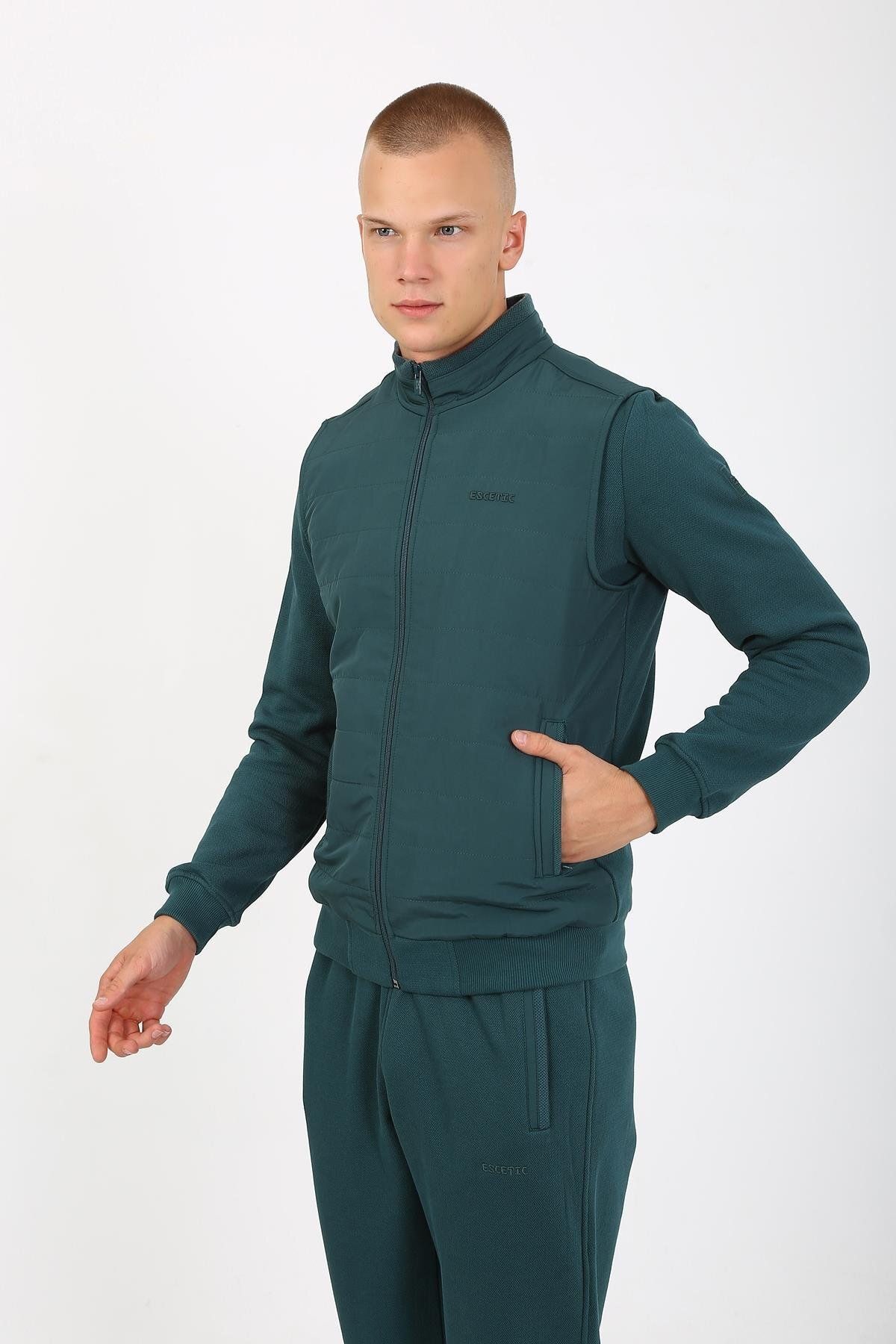 ست گرمکن ورزشی مردانه GREEN CASUAL SHARDON LAKOS 3 پارچه نخ 5 جیب سه گانه جلیقه TRACKSUIT TEAT TK0062 Escetic