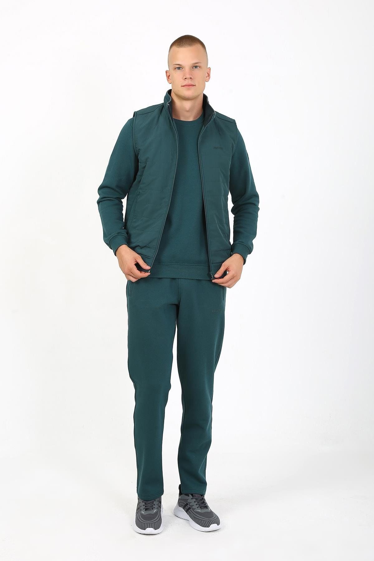 ست گرمکن ورزشی مردانه GREEN CASUAL SHARDON LAKOS 3 پارچه نخ 5 جیب سه گانه جلیقه TRACKSUIT TEAT TK0062 Escetic