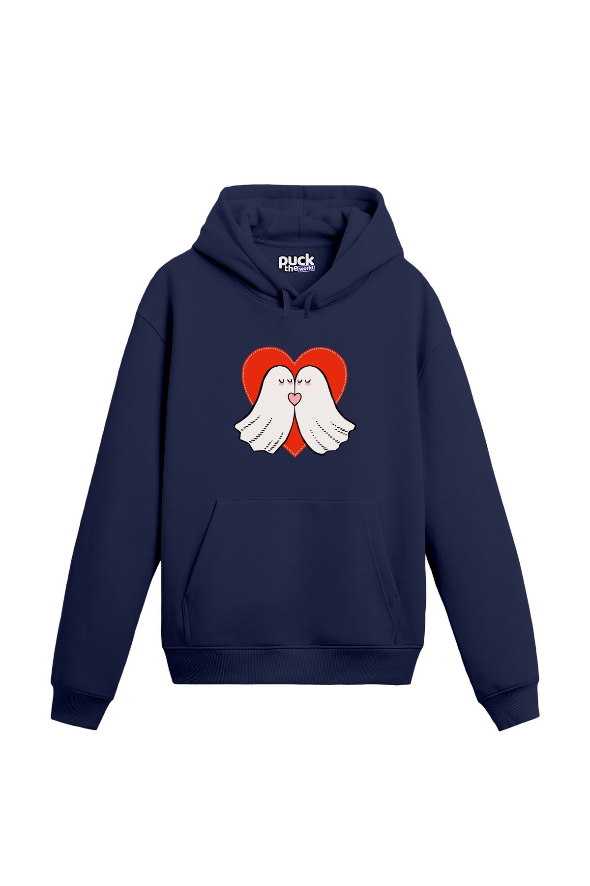 puck theworld Lovely Feelings Baskılı Unisex Hoodie, 3 İplik Şardonlu Rahat ve Geniş Kalıp