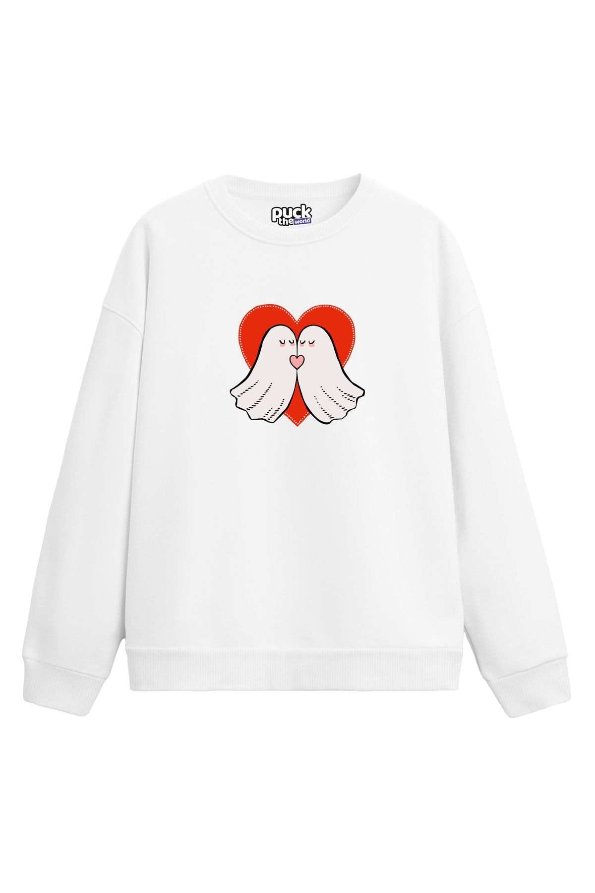 puck theworld Lovely Feelings Baskılı Unisex Sweatshirt, 3 İplik Şardonlu Rahat ve Geniş Kalıp