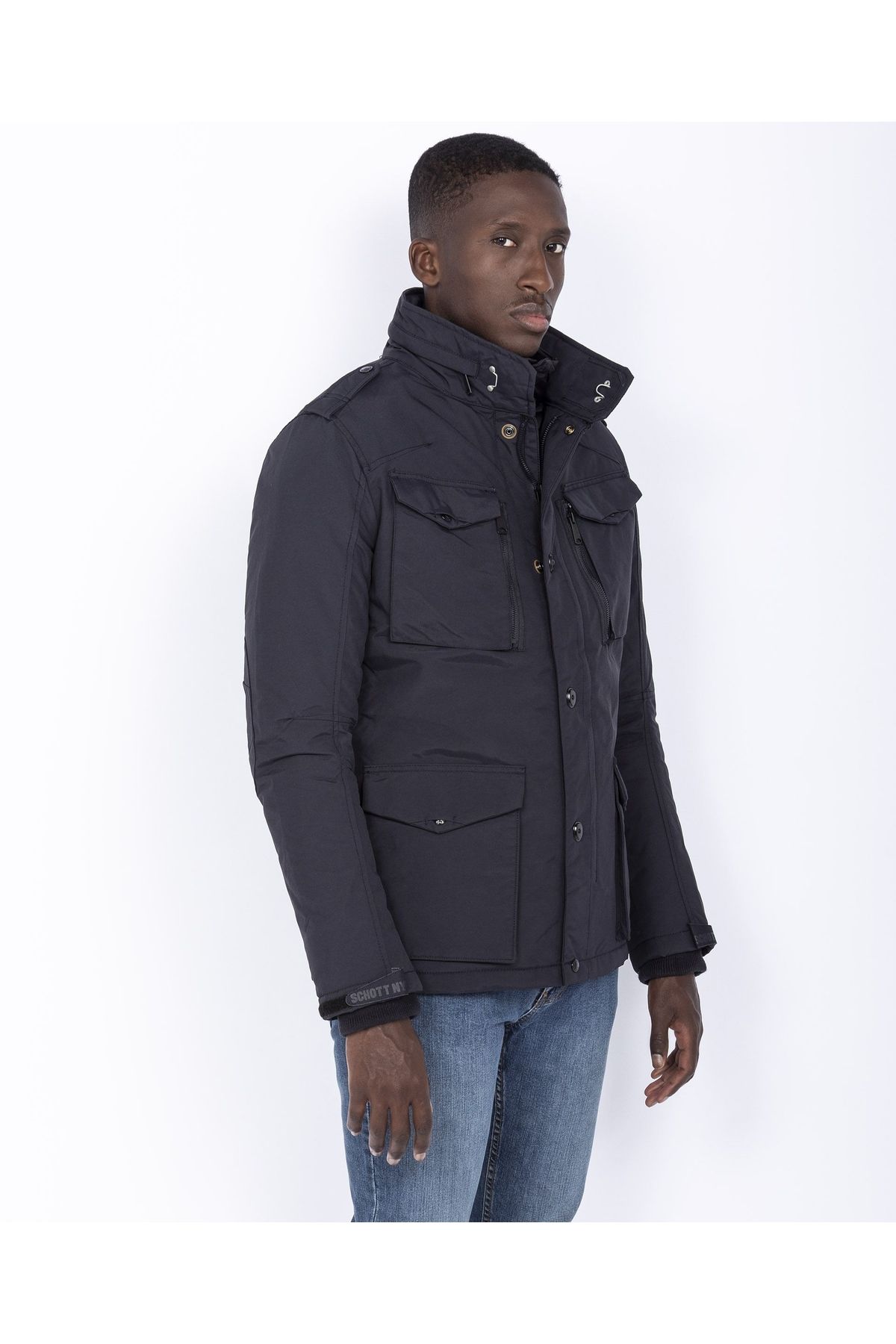 SCHOTT-Men's navy jacket with detachable Schott flap 4