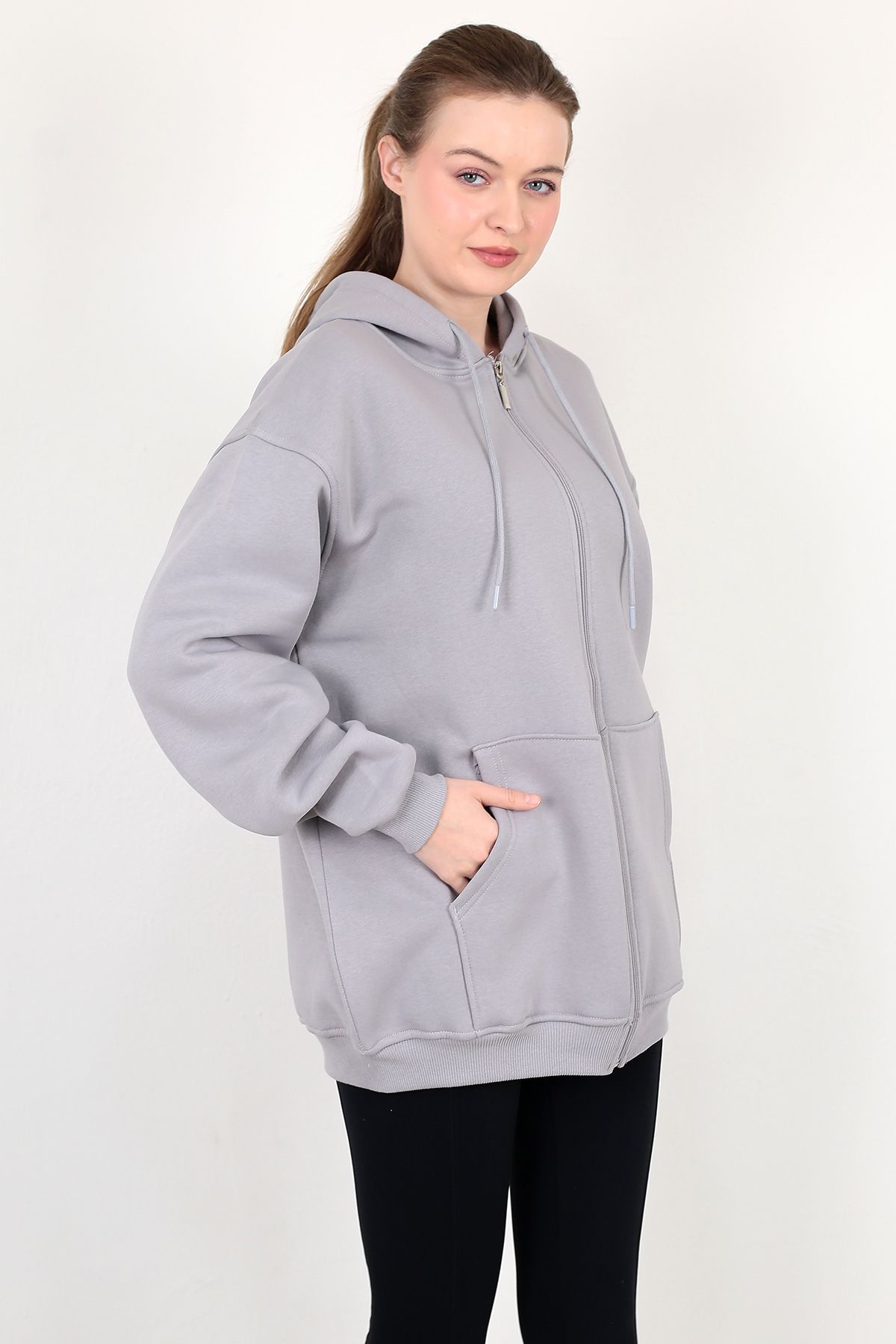 base up Fermuar ve Kanguru Cep Detaylı Kapüşonlu Sweatshirt