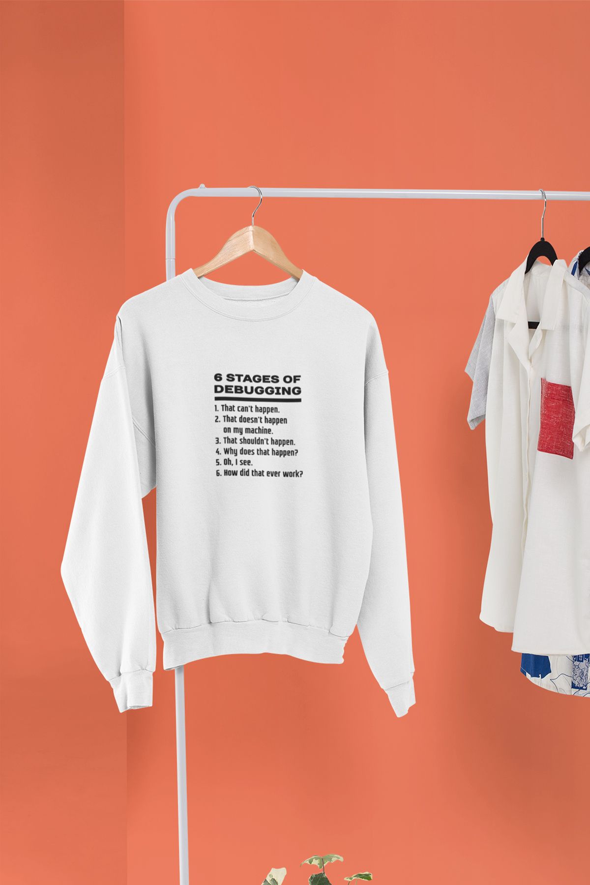 qoeuyl boutique 6 Stages Debugging Baskılı Yazılımcı Hediyelik Eğlenceli Unisex Bisiklet Yaka Sweatshirt