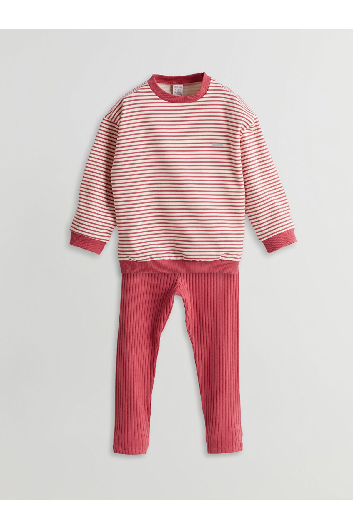 LC Waikiki LCW baby Pembe Çizgili Kız Bebek Sweatshirt ve Tayt 2'li