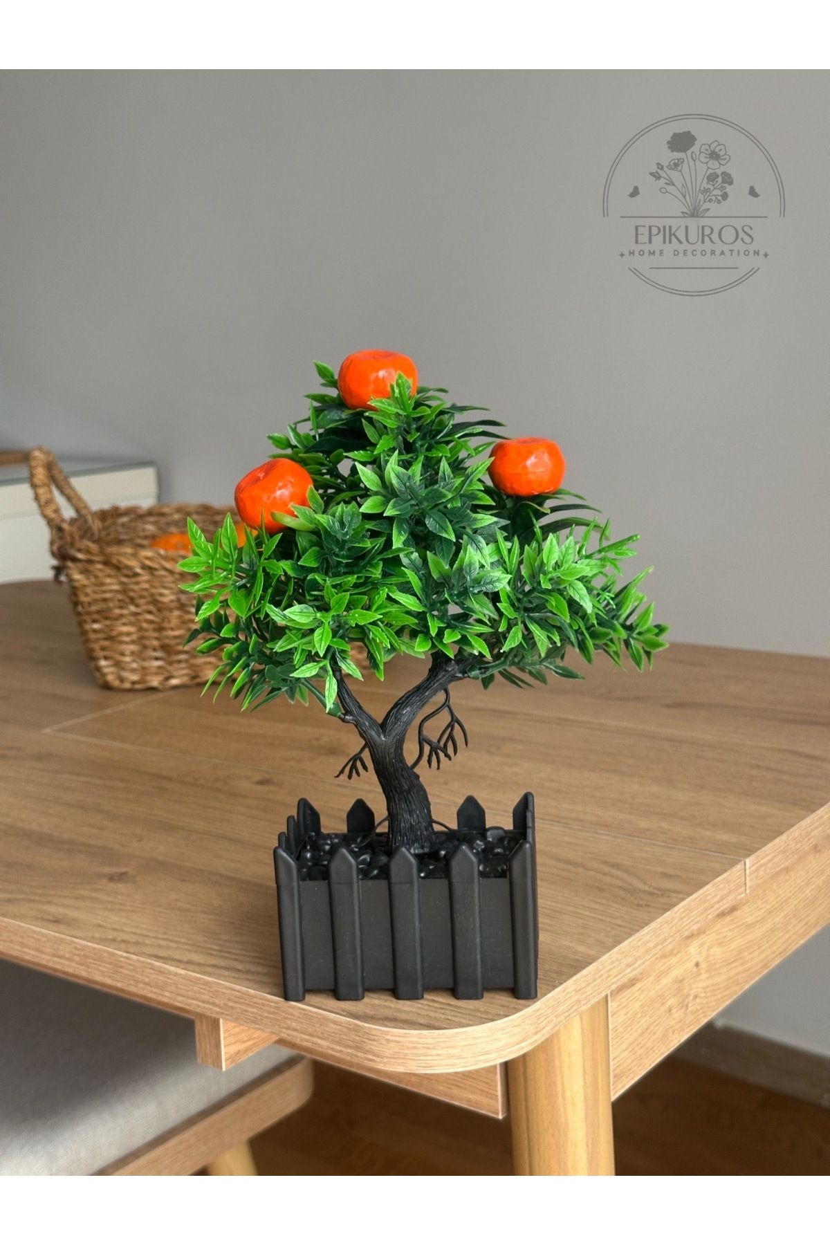 Epikuros Tekli Yapay Saksılı Bonsai Mandalina Ağacı - 28 cm