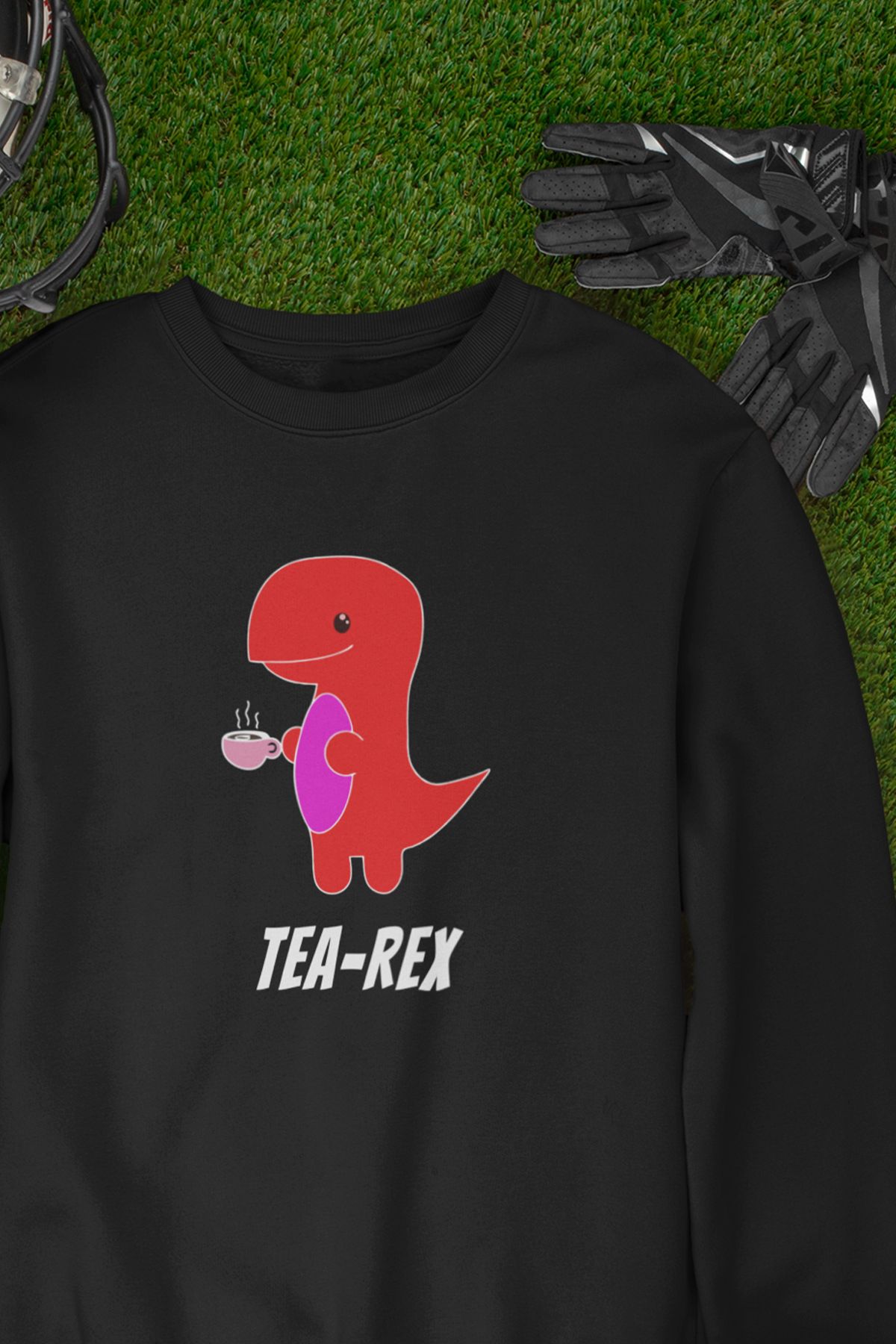 qoeuyl boutique Tea Rex Baskılı Çay Severlere Özel Eğlenceli Unisex Bisiklet Yaka Sweatshirt