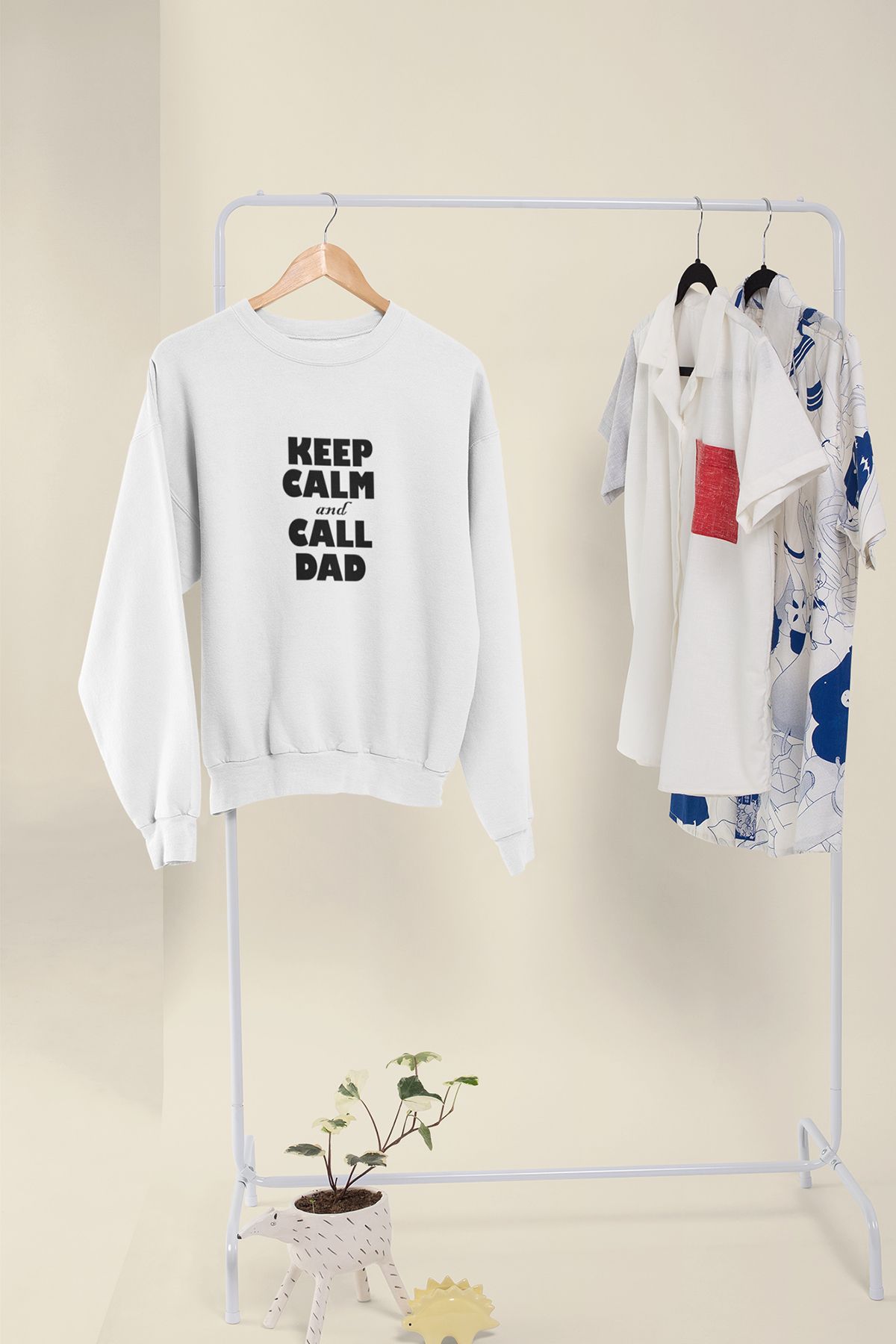 qoeuyl boutique Keep Calm And Call Dad Baba Baskılı Eğlenceli Unisex Bisiklet Yaka Sweatshirt