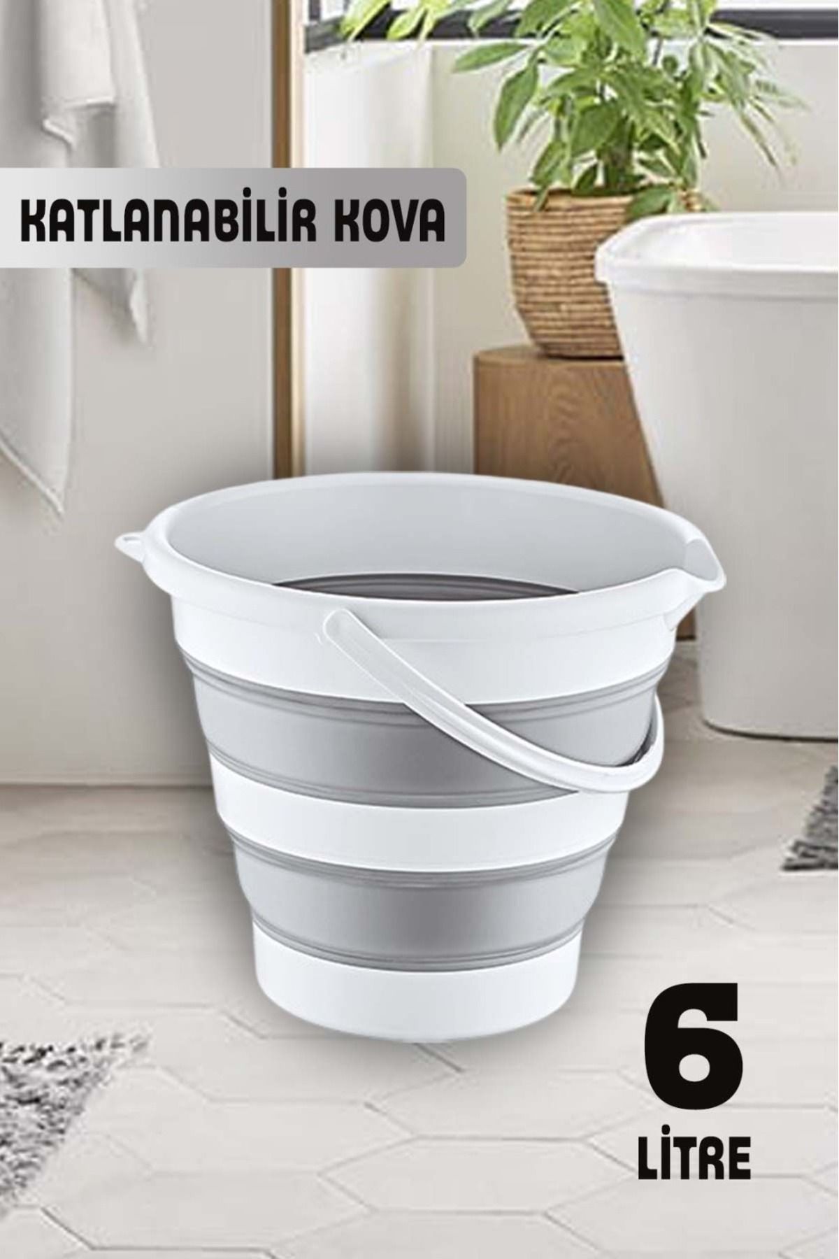 ego home Pratik Katlanabilir 6lt Akordiyon Kovası, Pratik Katlanabilir Banyo Araba Yıkama Su Kovası 6 Lt