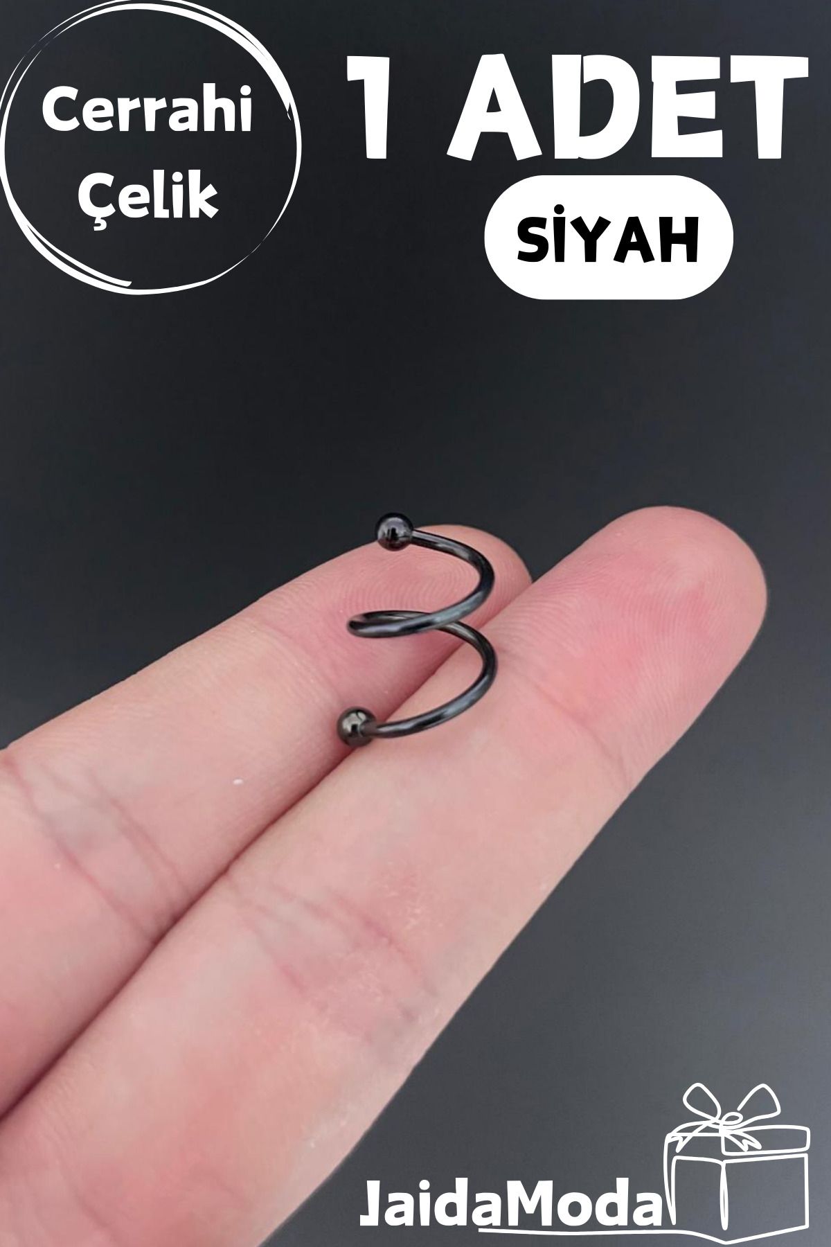 Jaida Moda Siyah Unisex Çift Spiral Model Çelik Piercing