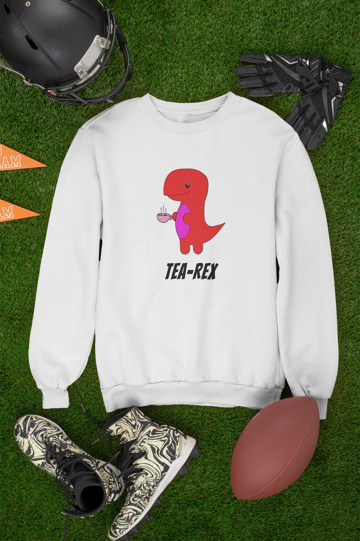 qoeuyl boutique Tea Rex Baskılı Çay Severlere Özel Eğlenceli Unisex Bisiklet Yaka Sweatshirt