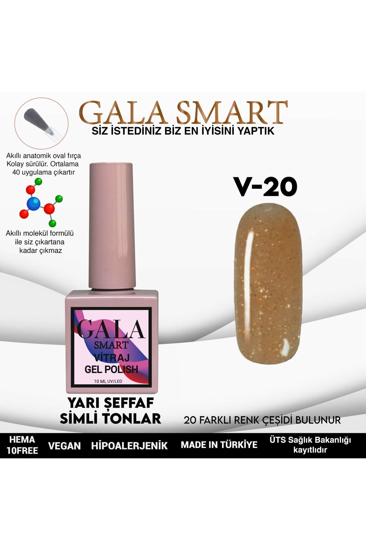 gala smart Vitraj Kalıcı Oje 10ml V20