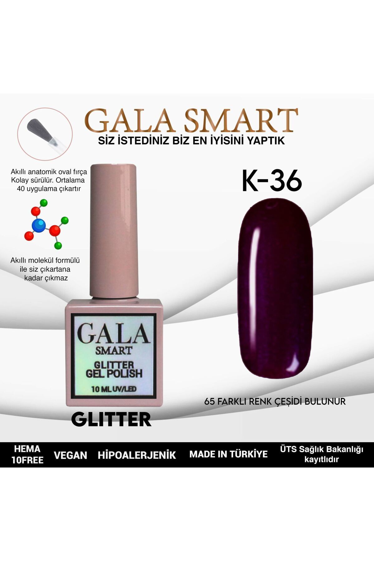 gala smart Glitter Kalıcı Oje 10ml K-36