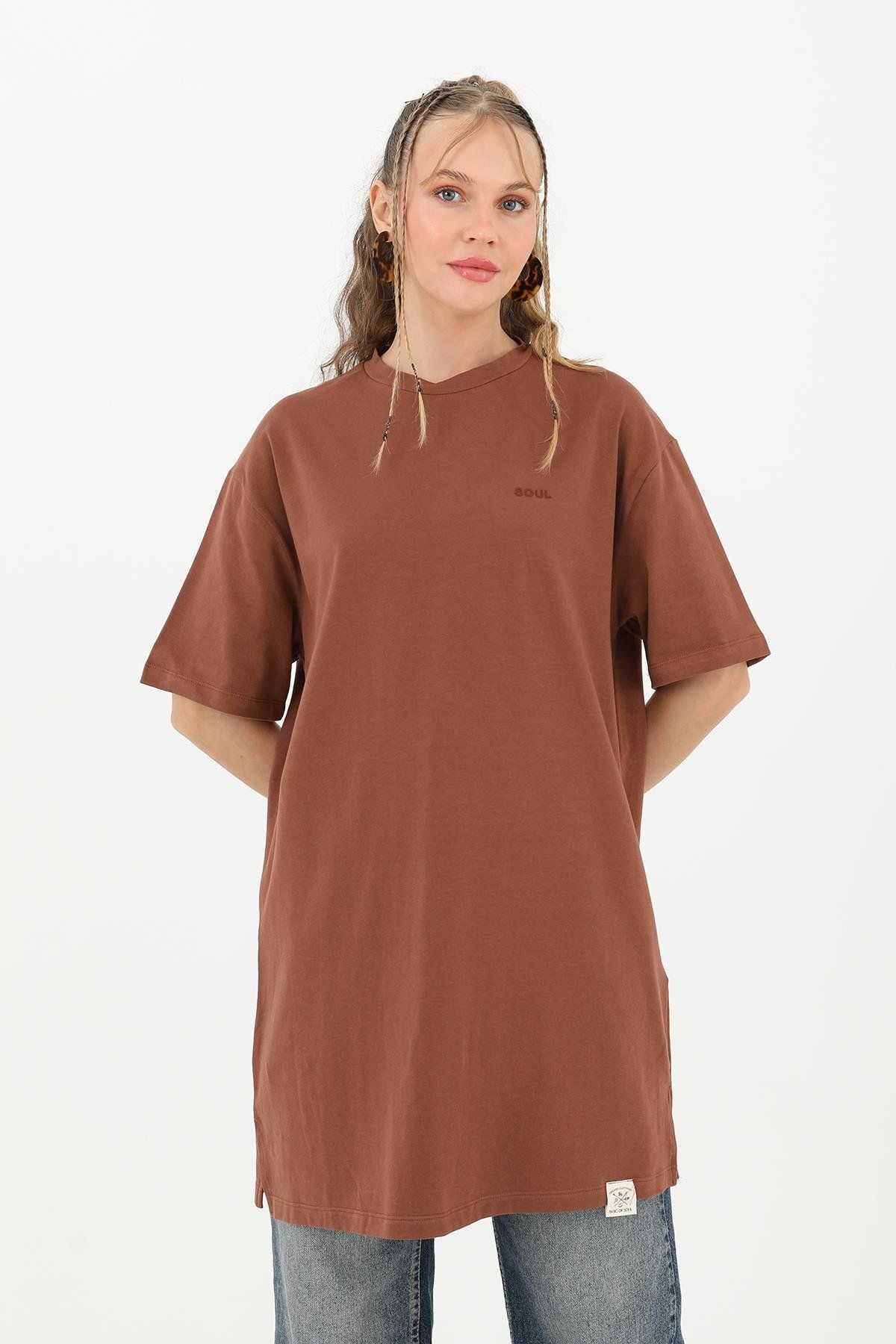 Soul Kadın Basic T-shirt - 30727TSH - BROWN