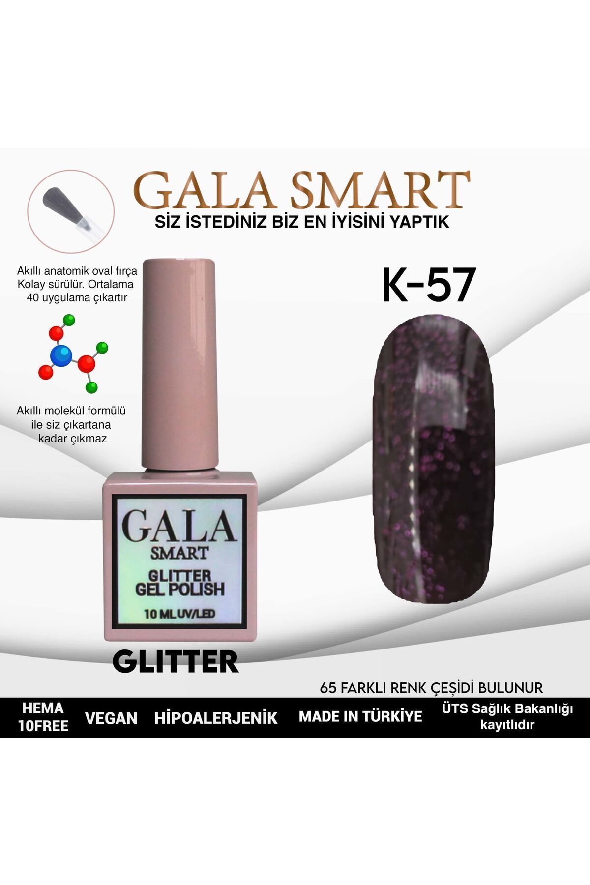 gala smart Glitter Kalıcı Oje 10ml K-57