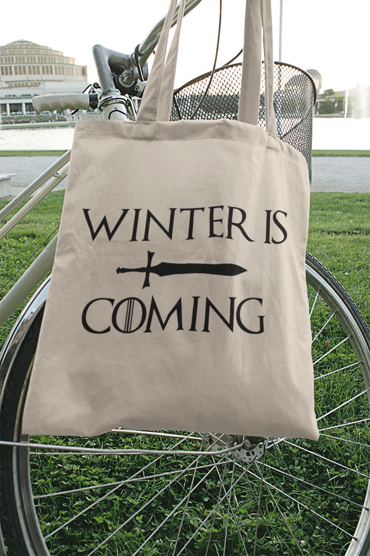 qoeuyl boutique Winter Is Coming Baskılı Omuz Çantası %100 Pamuklu Tote Bag Ham Bez Çanta