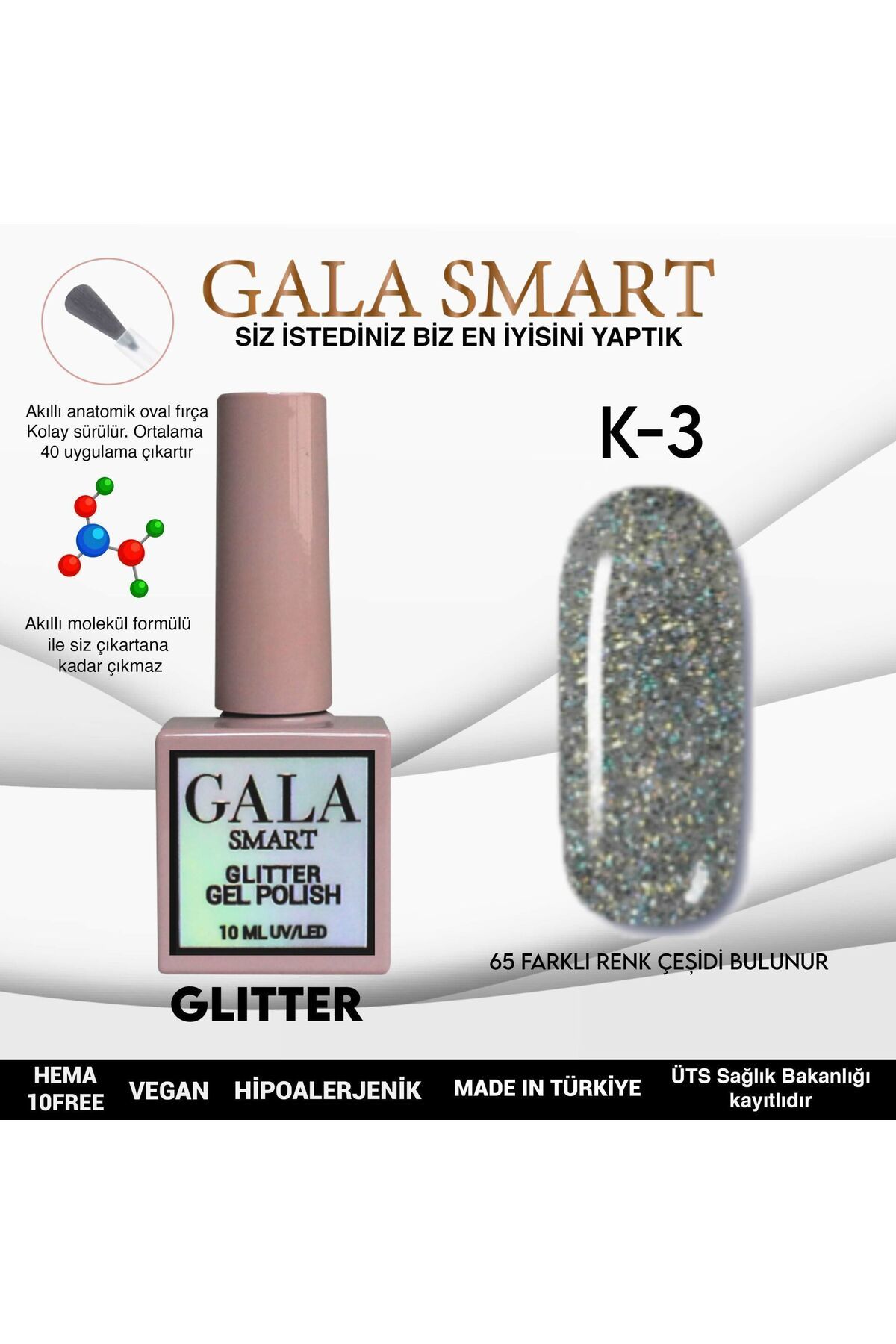 gala smart Glitter Kalıcı Oje 10ml K-03