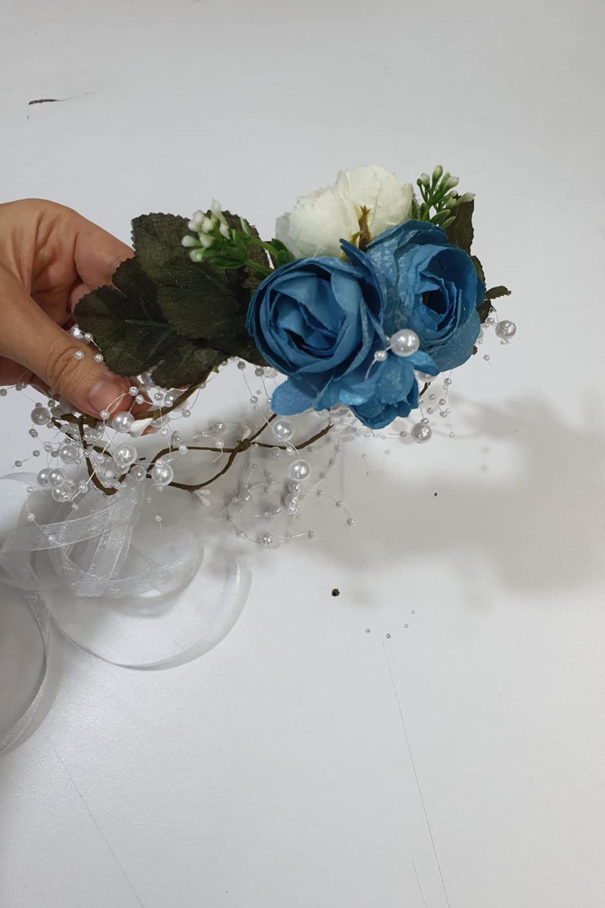 Hobigram Krem Mavi Şakayıklı Lohusa Takımı Bebek Yenidoğan Mevlüt Terliği Hastane Çıkışı Terlik Taç Seti – L fotoğrafı 3 (önizleme)