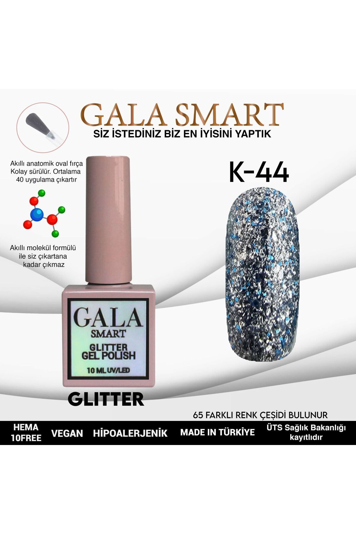 gala smart Glitter Kalıcı Oje 10ml K-44