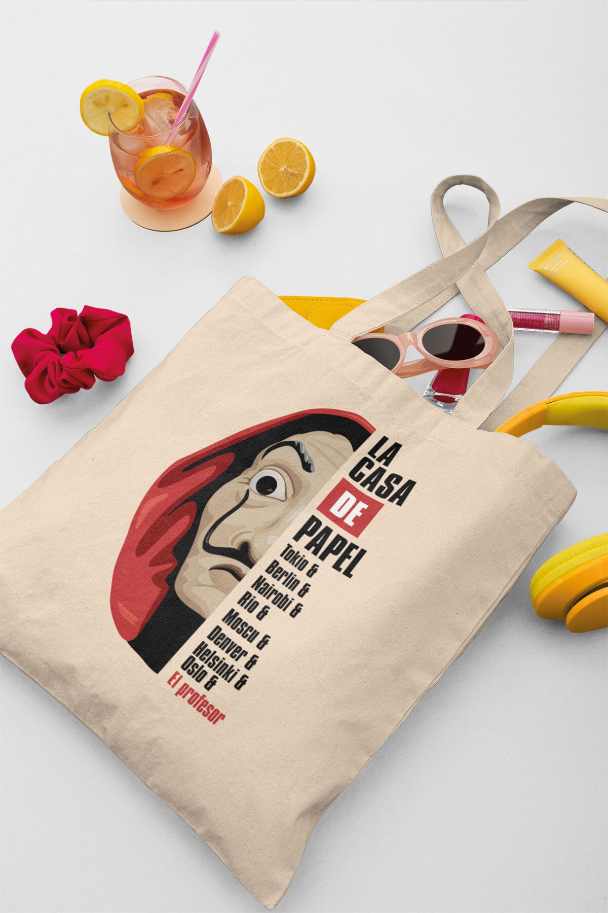 qoeuyl boutique La Casa De Papel Berlin Profesör Baskılı Omuz Çantası %100 Pamuklu Tote Bag Ham Bez Çanta