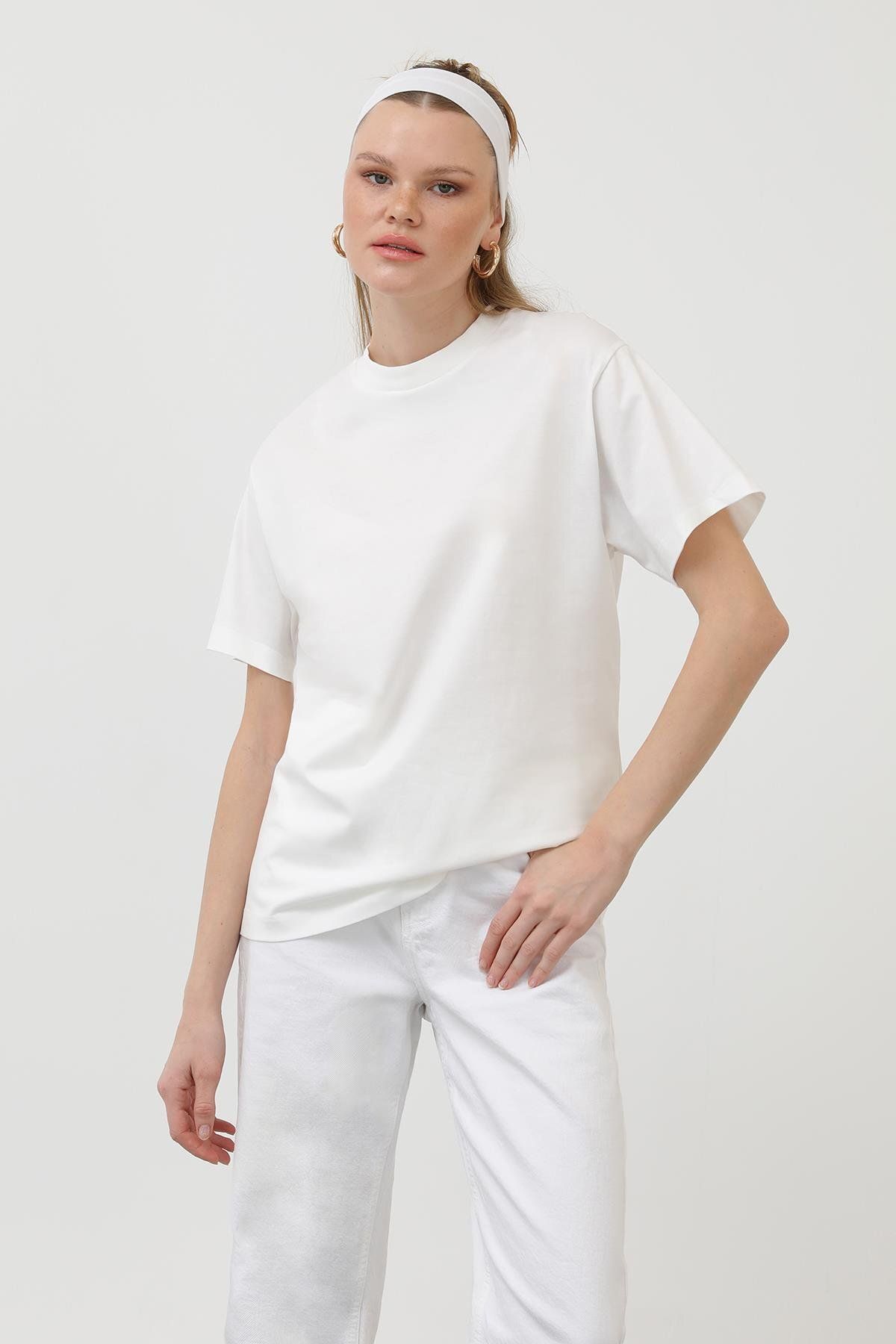 Soul Kadın Düz Basic T-shirt-32246 - ECRU