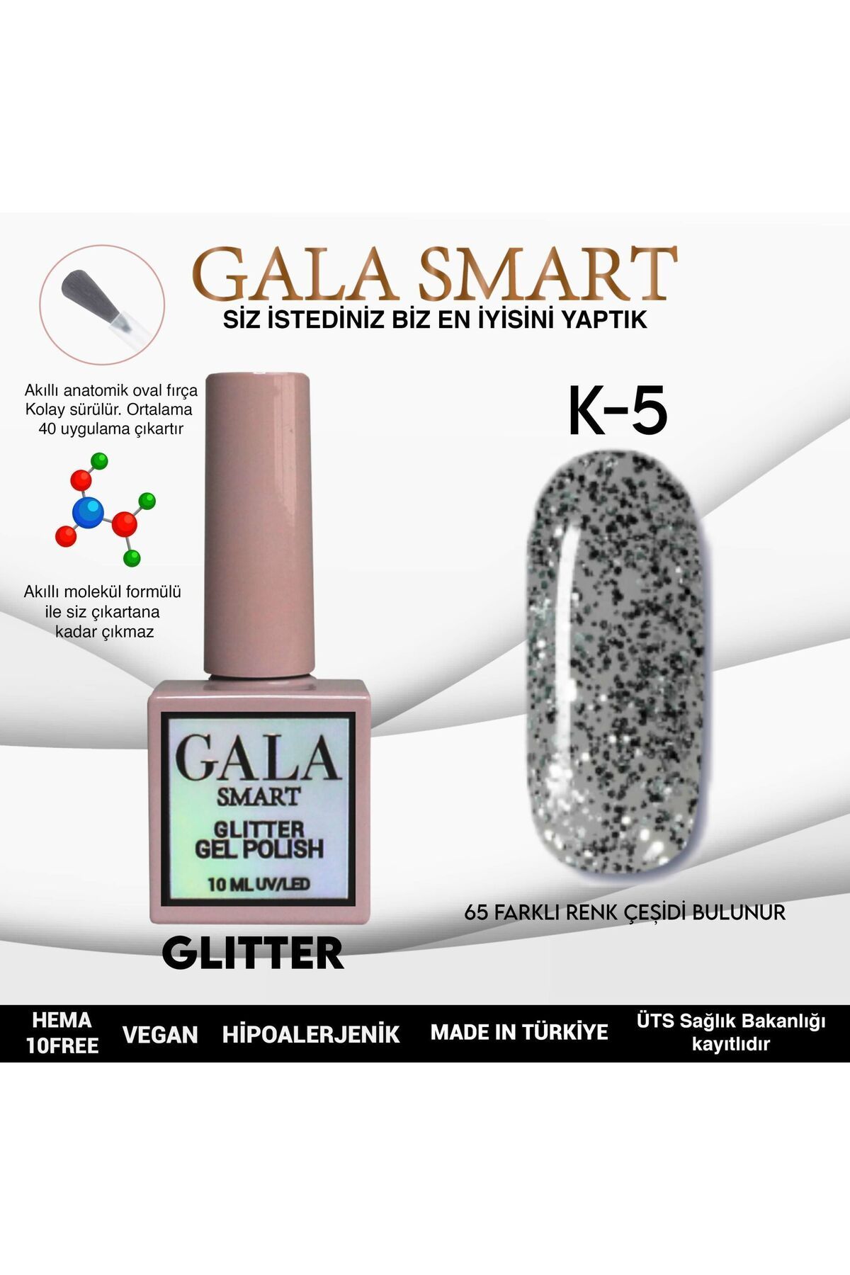 gala smart Glitter Kalıcı Oje 10ml K-05