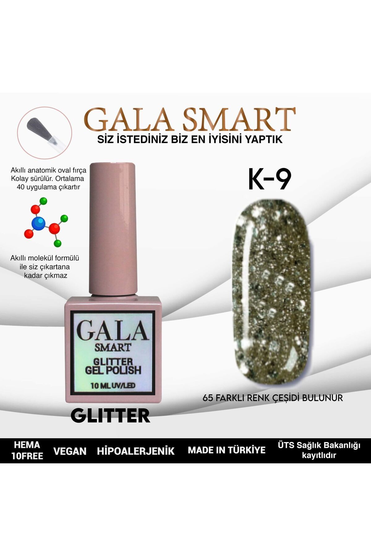 gala smart Glitter Kalıcı Oje 10ml K-09