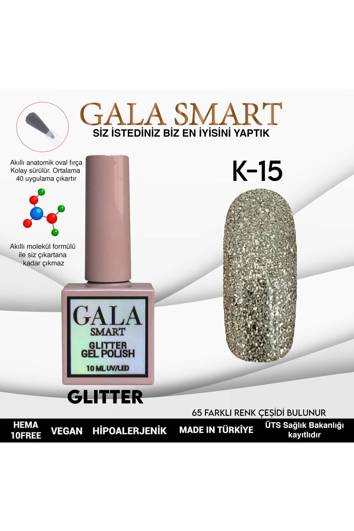 gala smart Glitter Kalıcı Oje 10ml K-15