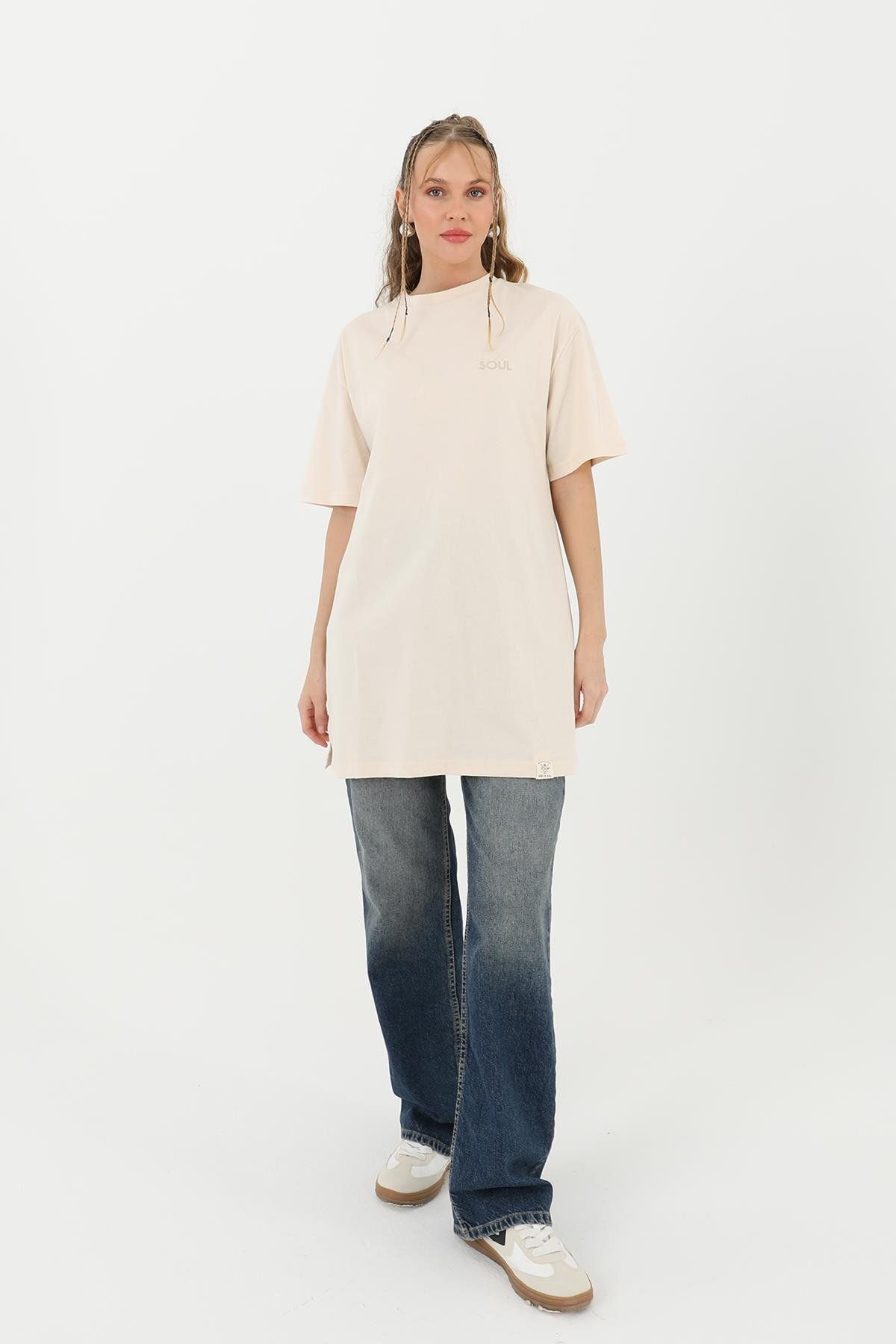 Soul Kadın Basic T-shirt - 30727TSH - BEIGE