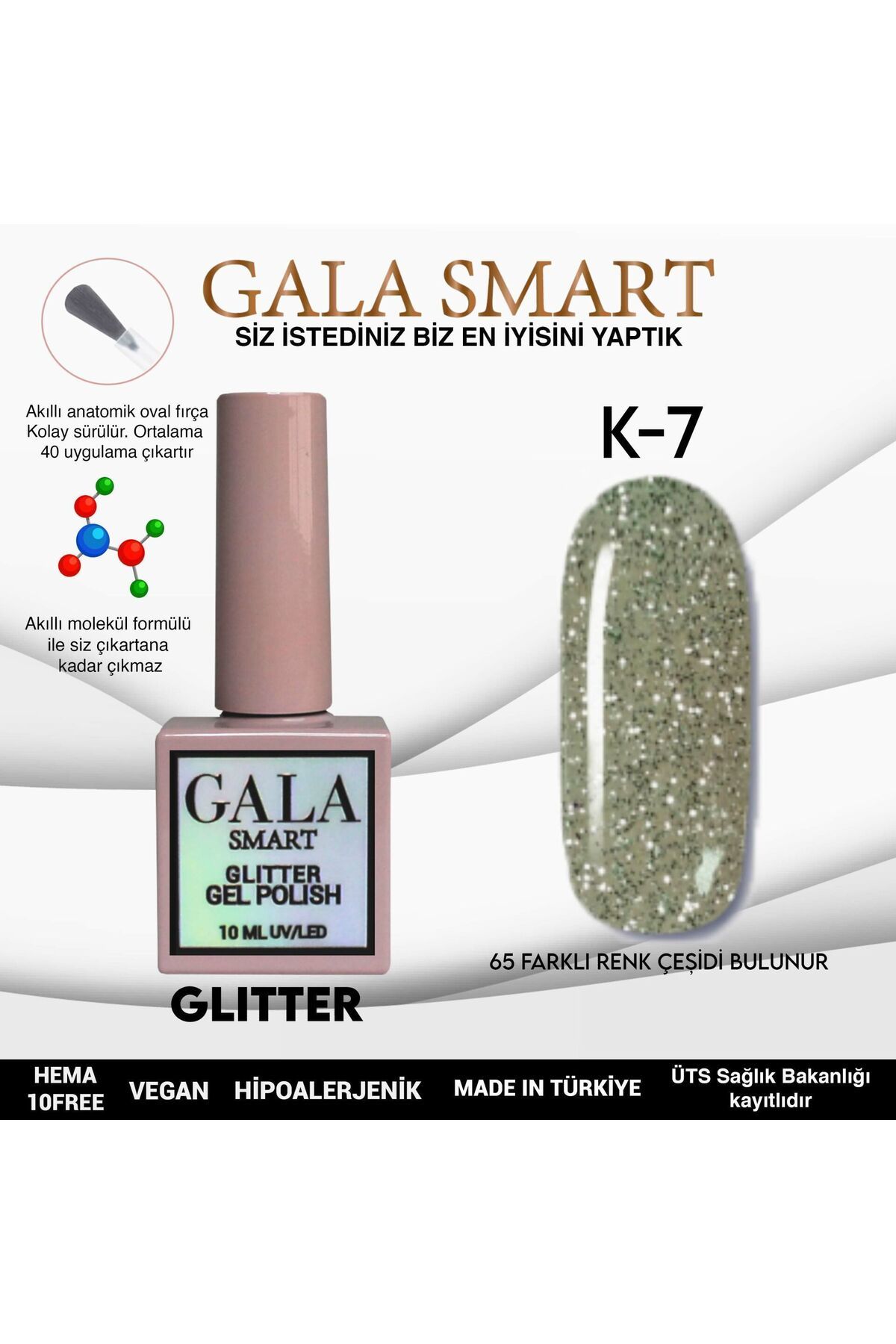 gala smart Glitter Kalıcı Oje 10ml K-07