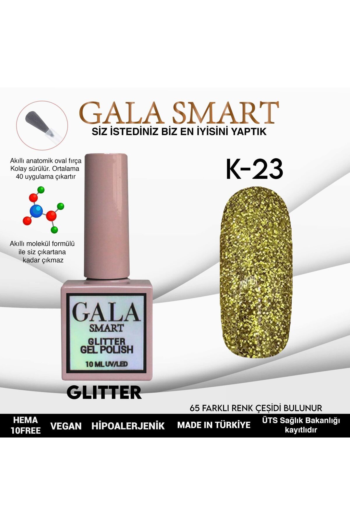 gala smart Glitter Kalıcı Oje 10ml K-23