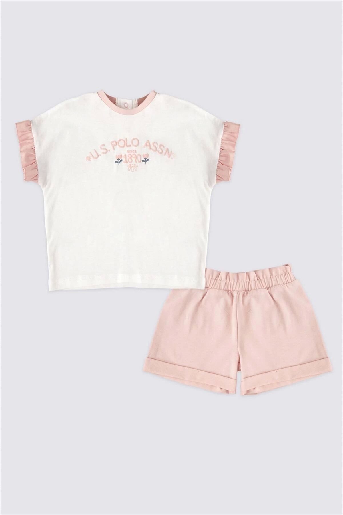 U.S. Polo Assn. Us Polo Assn Set De Tricou Cu Mânecă Scurtă Pentru Fetiță, 2 Piese, Pudră Usb1978 Femeie - 3–4 years