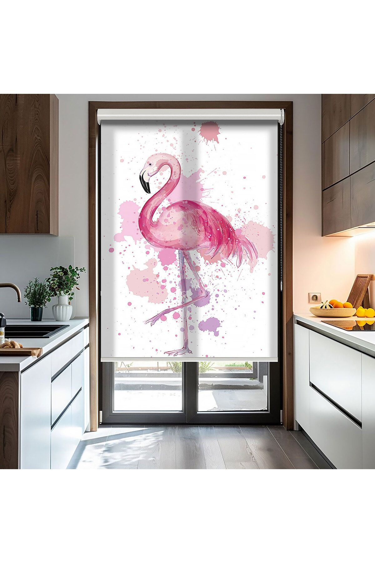 AD Home Flamingo Vektör Baskılı Stor Perde - Baskılı Güneşlik Perdesi - Mutfak Perdesi (1427_S)