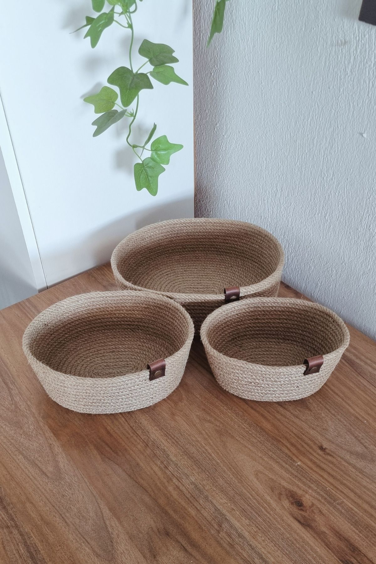 MKY-3-Piece Jute Wicker Basket - Oval Organizer, Kitchen and Bathroom Organizer 3