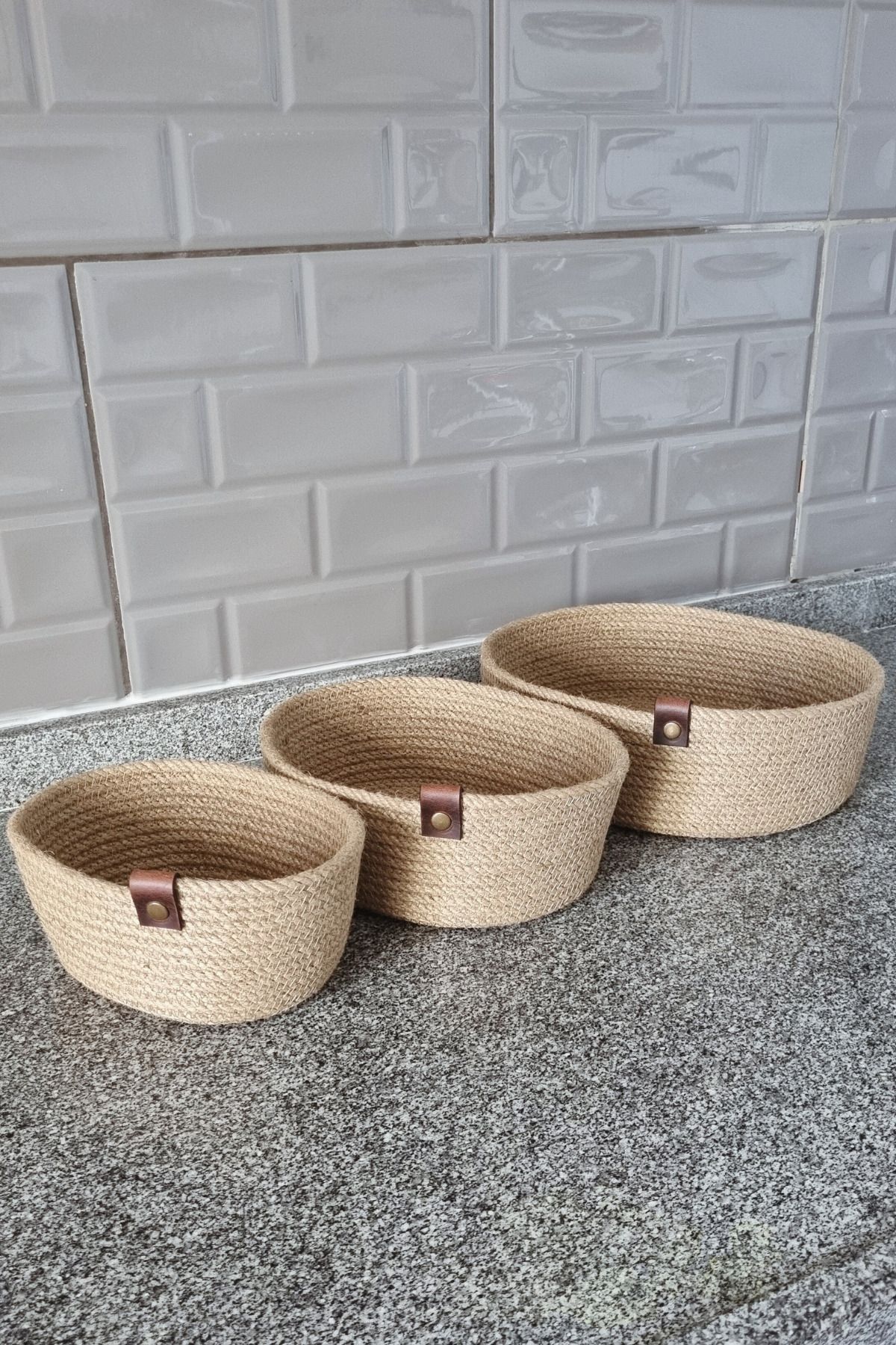 MKY-3-Piece Jute Wicker Basket - Oval Organizer, Kitchen and Bathroom Organizer 8