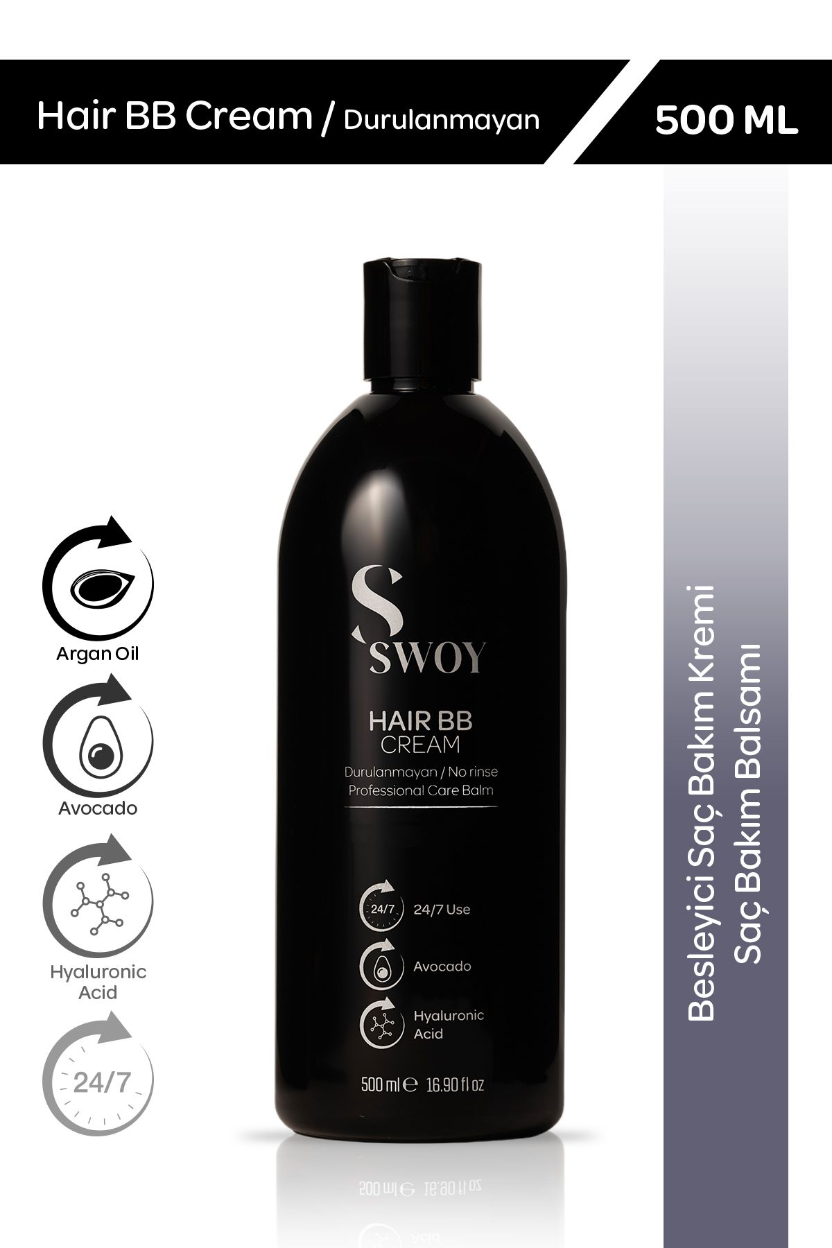 Swoy Hair Bb Cream - Durulanmayan Saç Bakım Kremi 500 ml | Argan, Avokado Ve Hyaluronik Asit Ile Bes