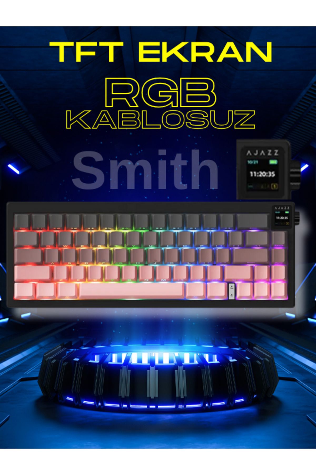 Smith Ajazz Ak650 Kablosuz Mekanik Oyuncu Klavye 3 Modlu Tft Ekranlı Hot-swap-65 Tuşlu Rgb Aydınlatma